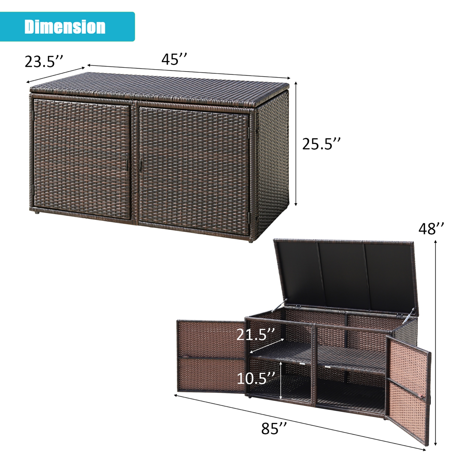 Costway 88 Gallon Garden Patio Rattan Storage Container Box Bin Shelf Brown