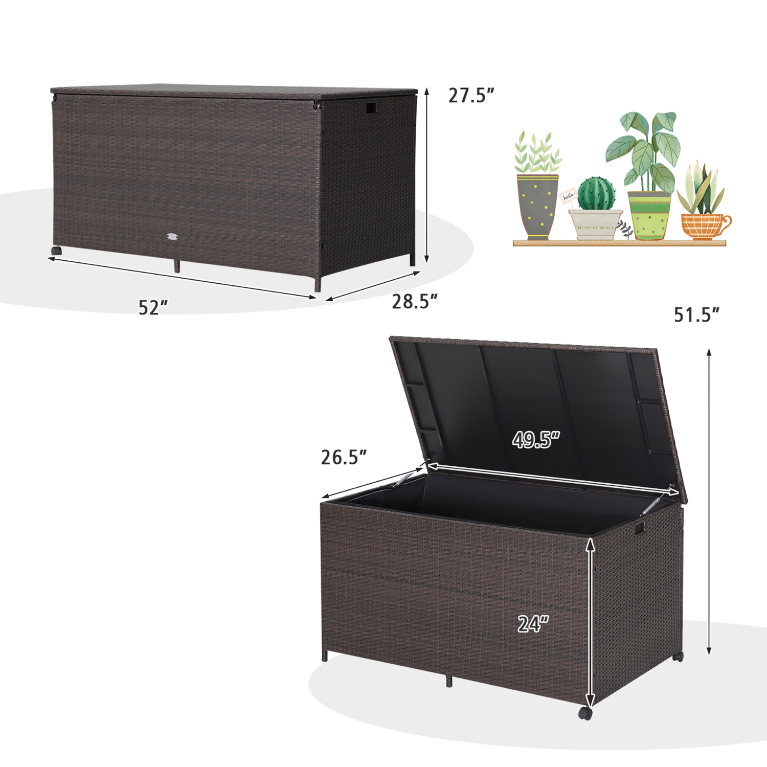 Costway 133 Gallon Patio Rattan Storage Deck Box Container Wheel Handle W/Liner