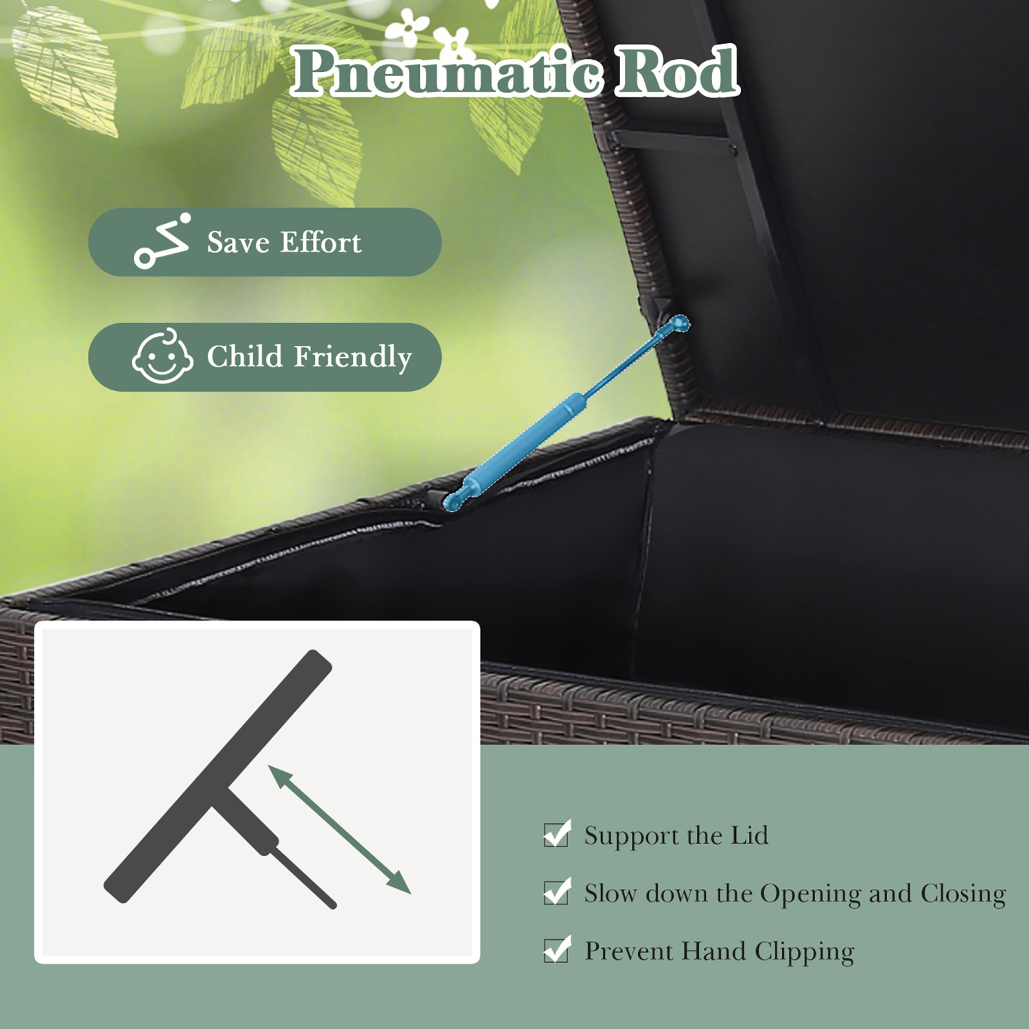 Costway 133 Gallon Patio Rattan Storage Deck Box Container Wheel Handle W/Liner