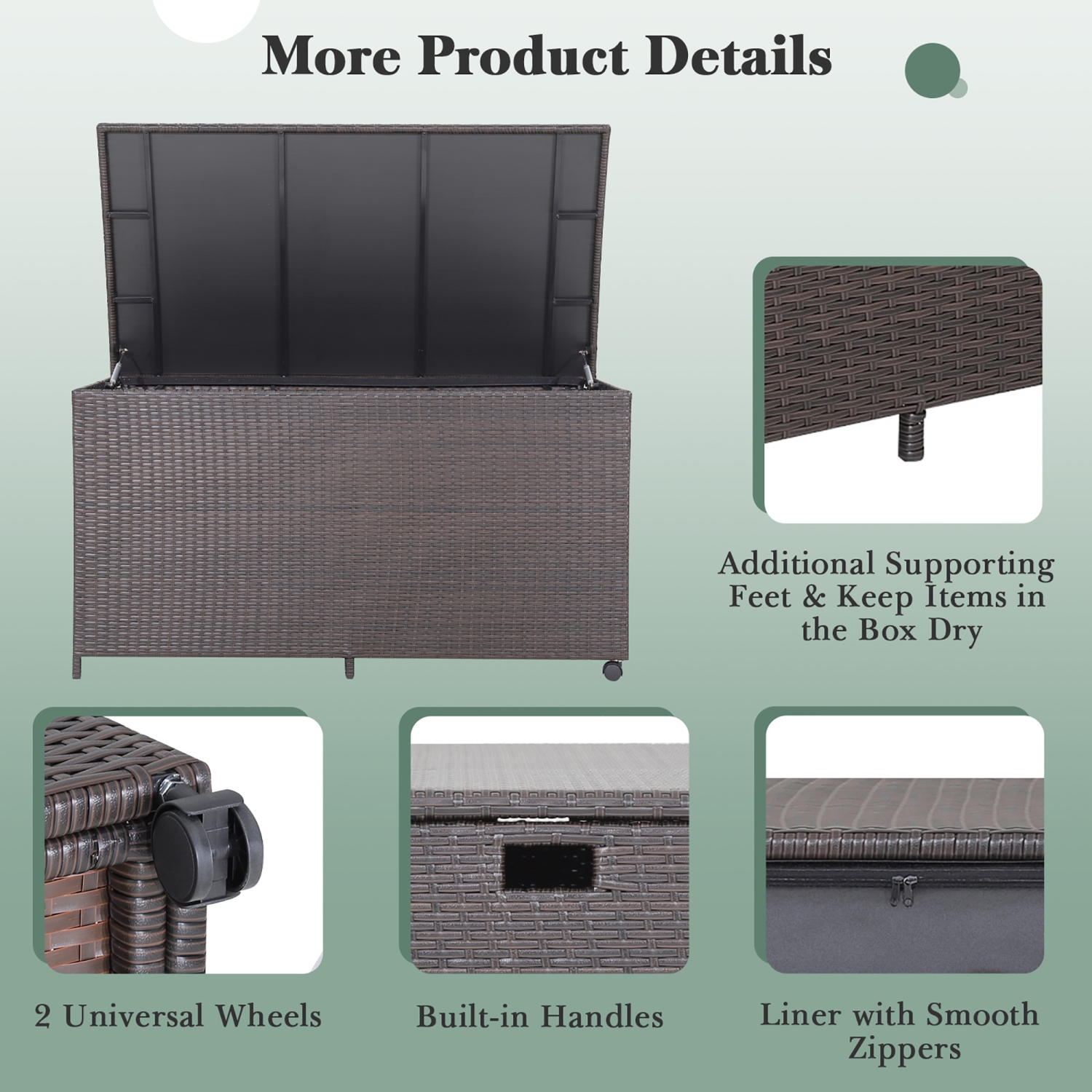 Costway 133 Gallon Patio Rattan Storage Deck Box Container Wheel Handle W/Liner