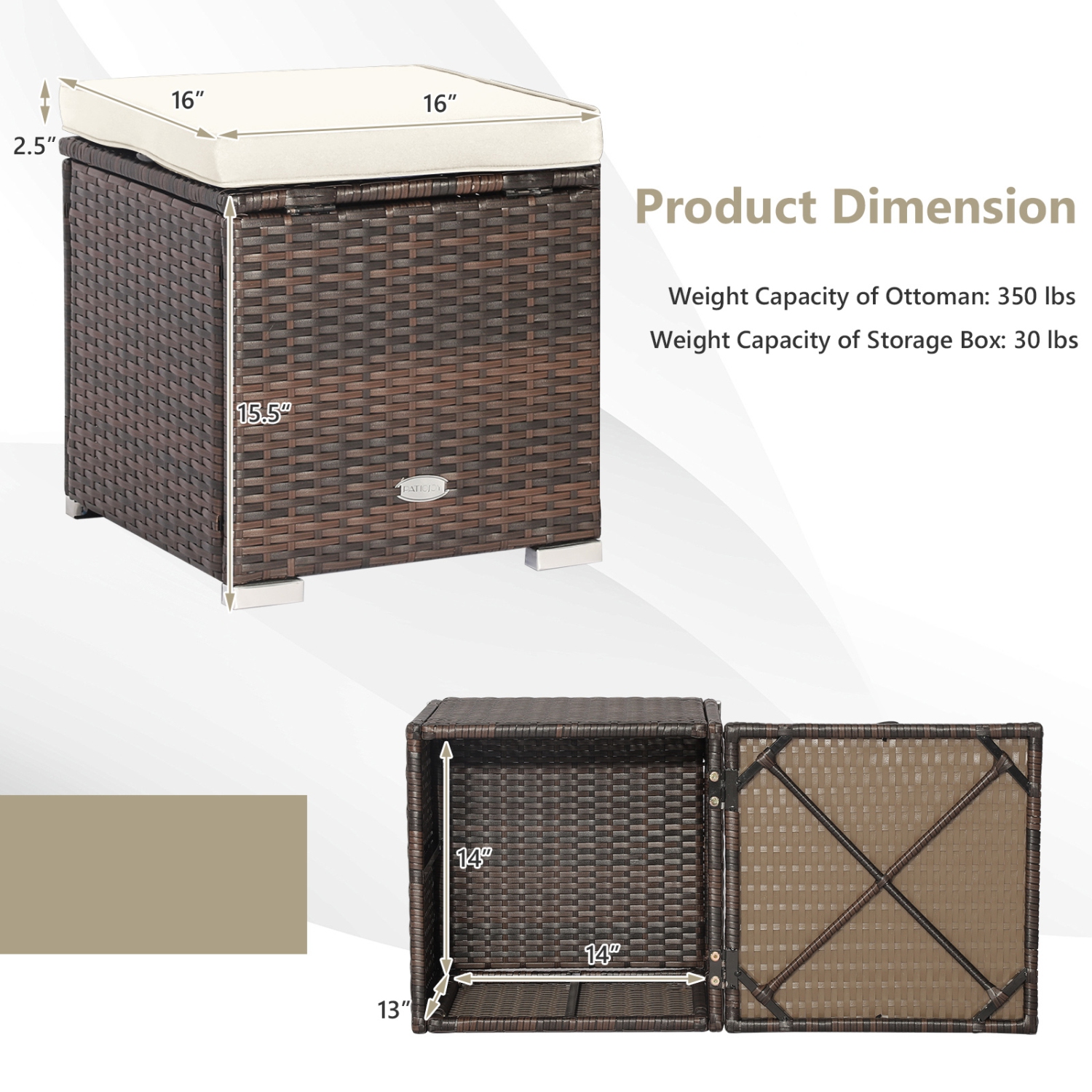 Costway – Tabouret de patio en rotin avec siège et table d’appoint, 2pcs, pieds, coussins