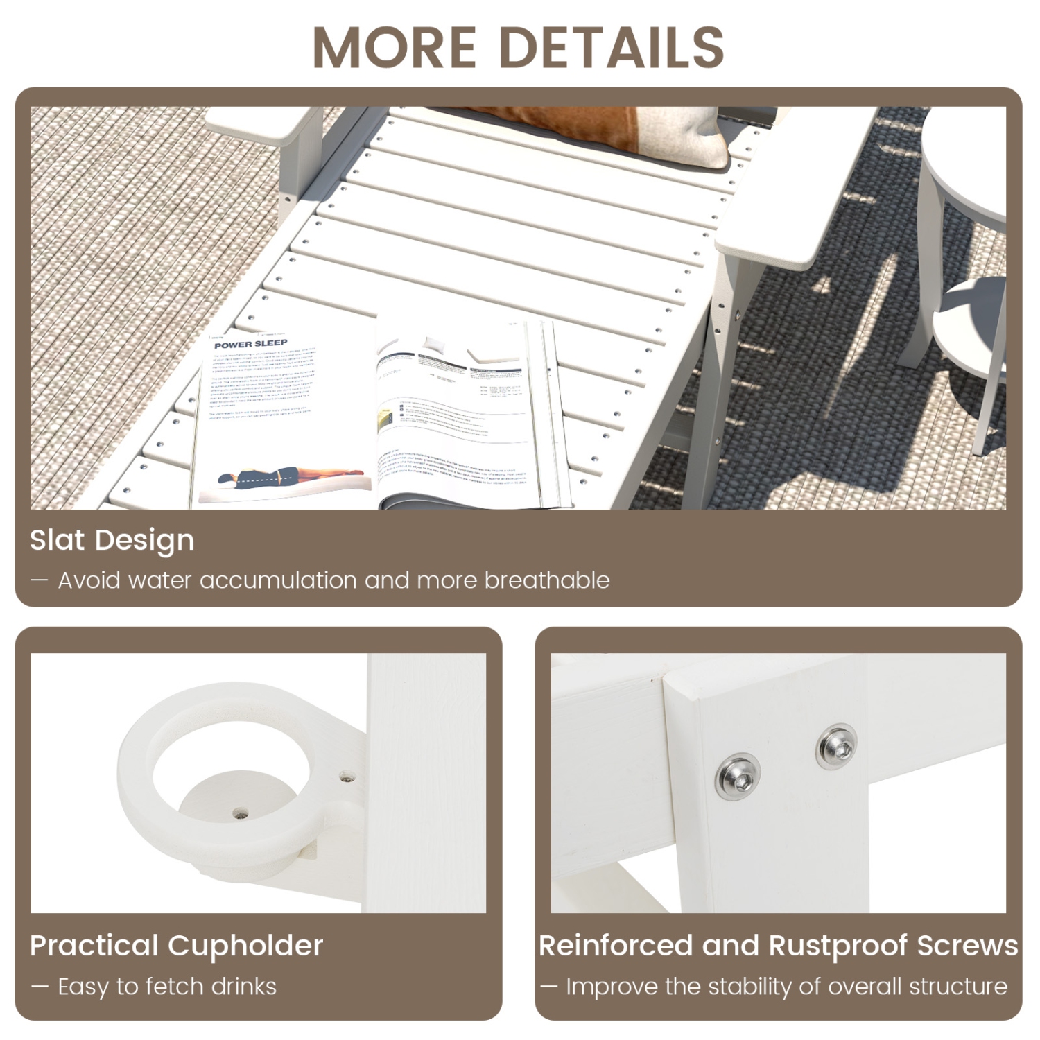 2 pièces de Costway – Chaise longue de patio, porte-gobelet en PEHD à l'épreuve des intempéries réglable