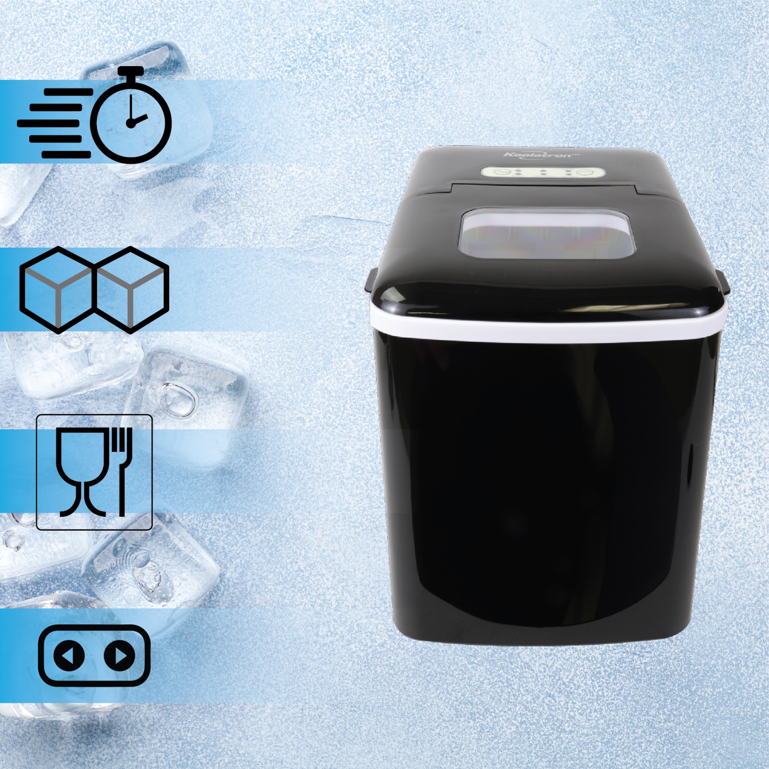 Koolatron Portable Automatic Ice Maker, 1.85L, Black, Sm or Lg Ice in 7 Min, Self-Cleaning
