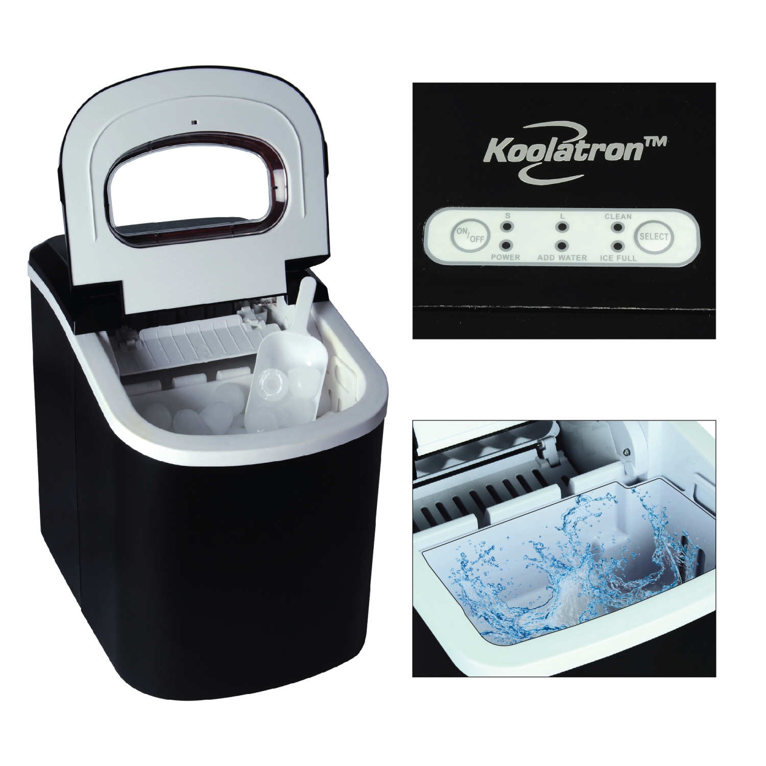 Koolatron Portable Automatic Ice Maker, 1.85L, Black, Sm or Lg Ice in 7 Min, Self-Cleaning