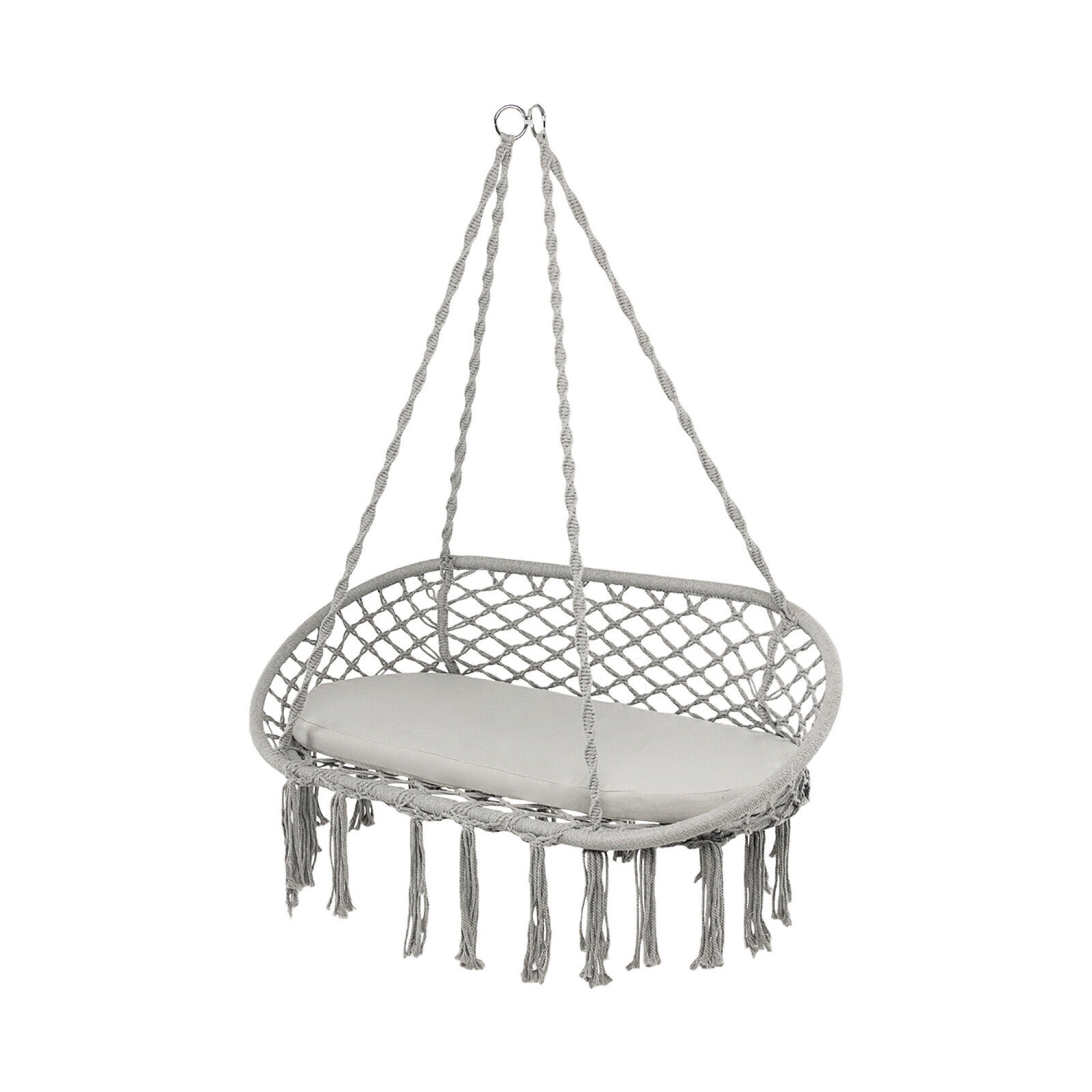 Gymax 2 Person Hanging Hammock Chair w/ Cushion Macrame Swing 330 lbs Capacity Grey