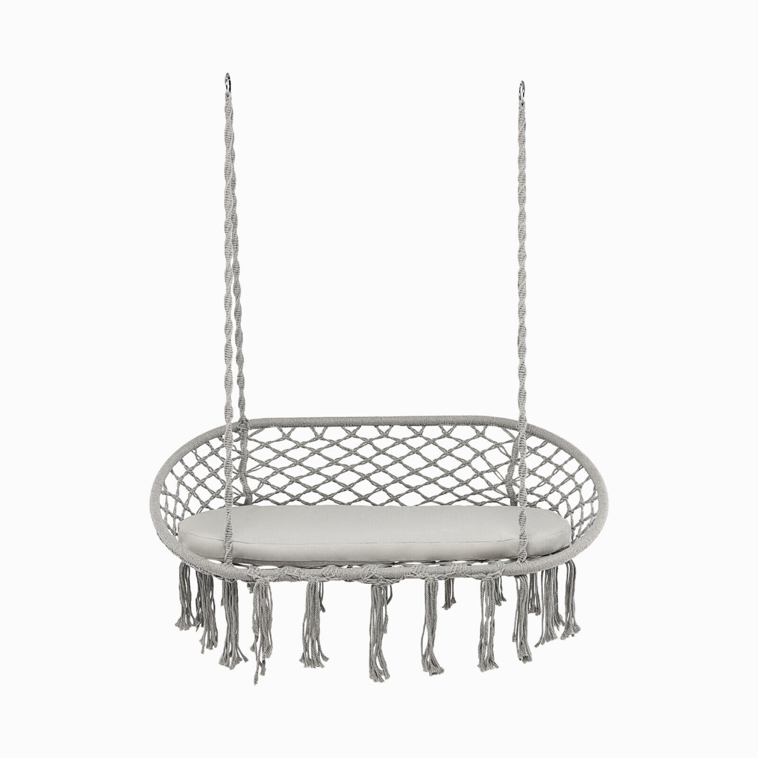 Gymax 2 Person Hanging Hammock Chair w/ Cushion Macrame Swing 330 lbs Capacity Grey