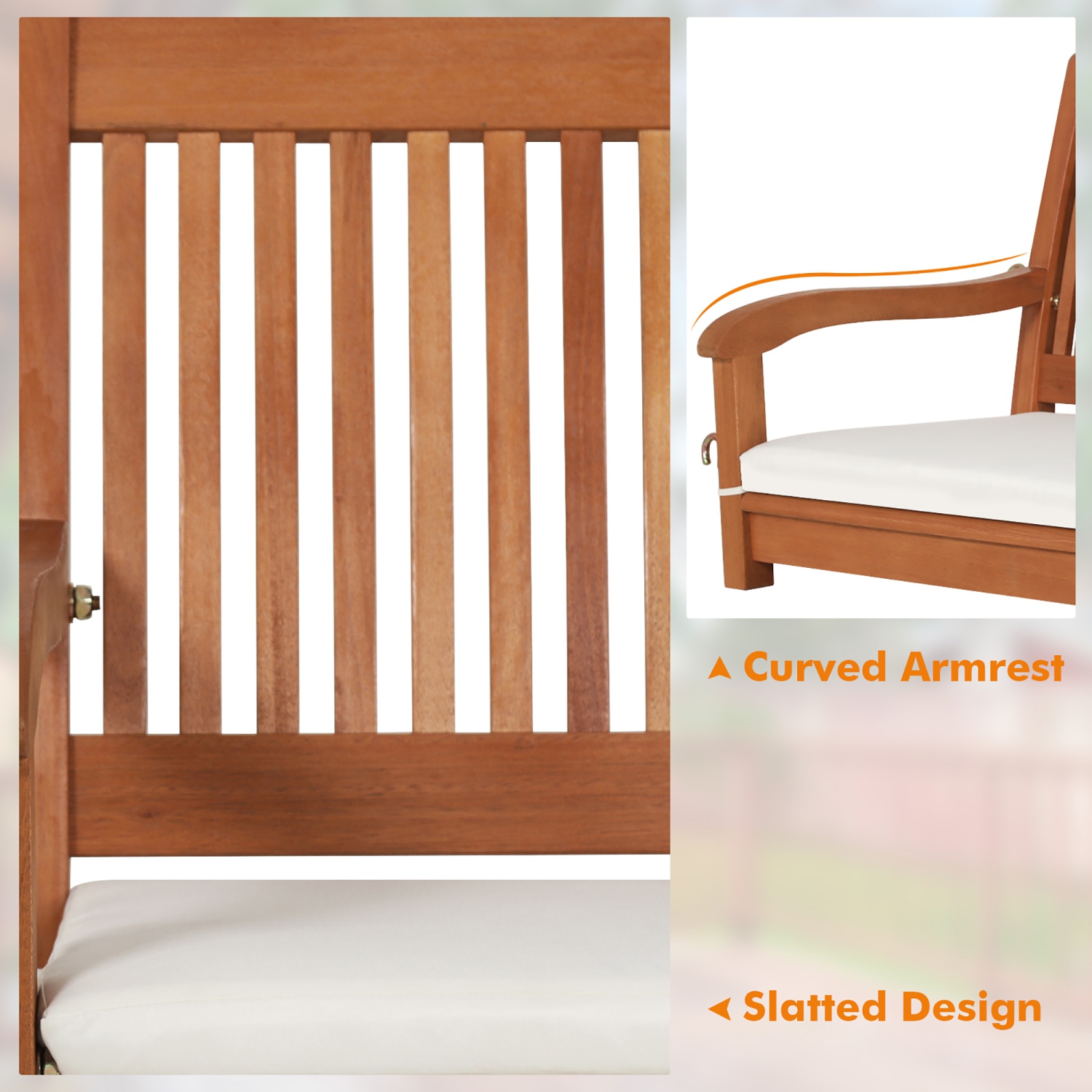 Gymax 2-Seat Patio Hanging Wooden Porch Swing Bench w/ Cushion & Hanging Ropes