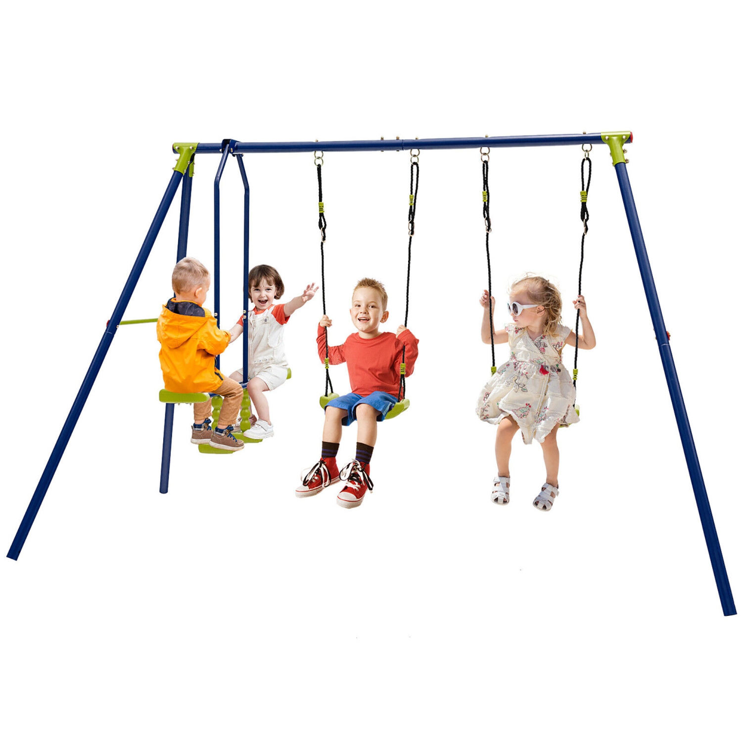 Gymax 440 lbs Swing Set 2-in-1 Kids Swing Stand w/ Two Swings & One Glider for Backyard
