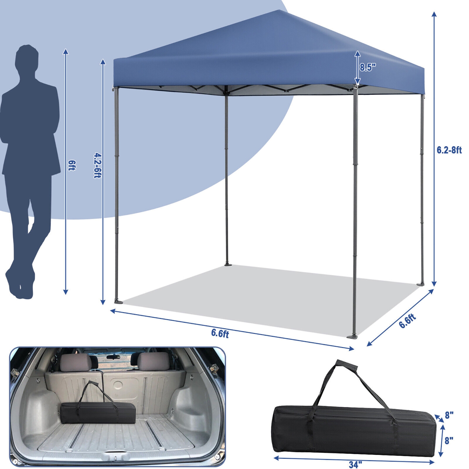 Gymax Patio 6.6 x 6.6ft Outdoor Pop-up Canopy Tent UPF 50+ Portable Sun Shelter