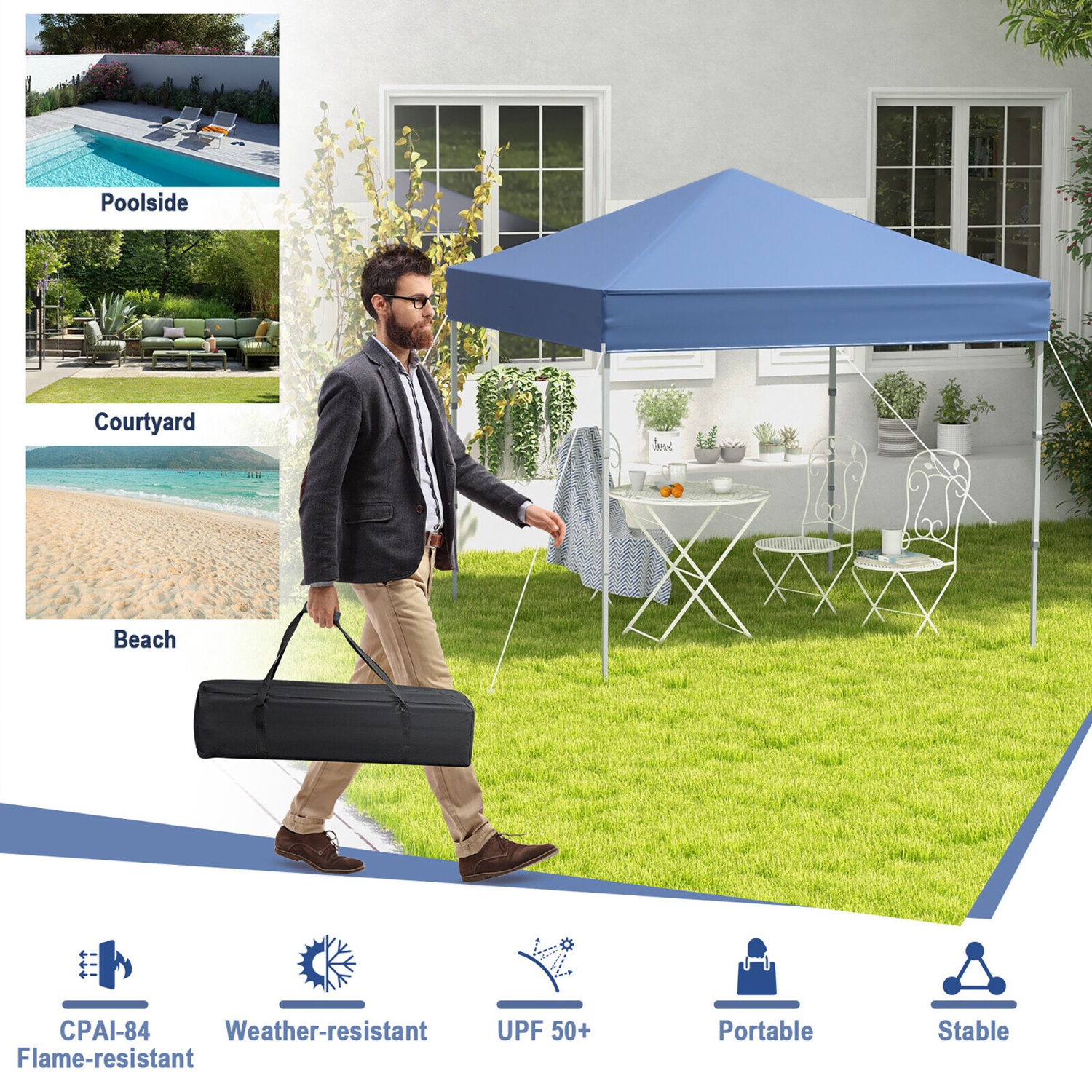 Gymax Patio 6.6 x 6.6ft Outdoor Pop-up Canopy Tent UPF 50+ Portable Sun Shelter
