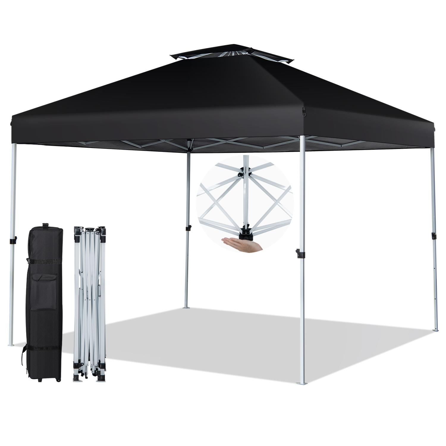 Gymax 2-Tier 10' x 10' Pop-up Canopy Tent Instant Gazebo Adjustable Carry Bag w/ Wheel