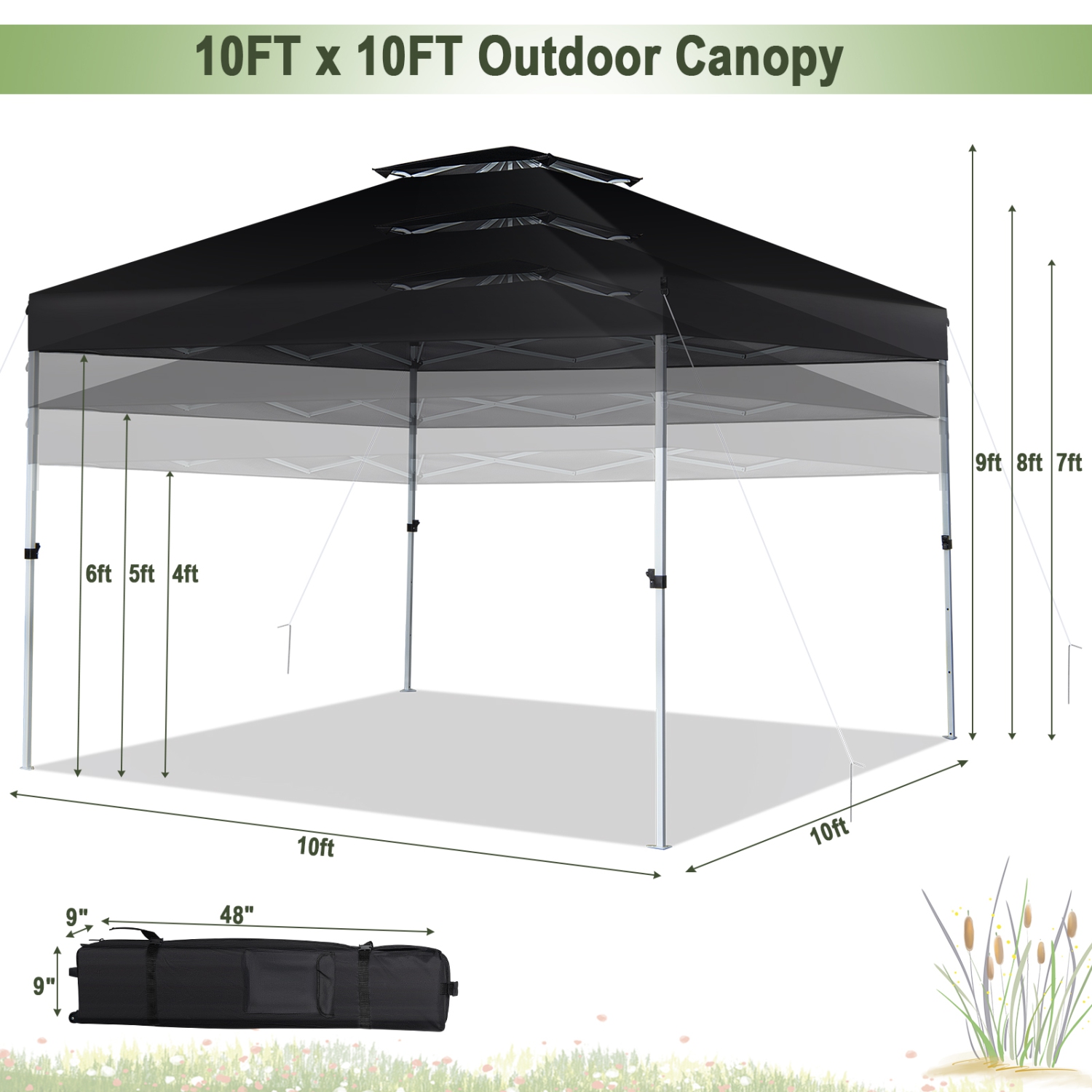 Gymax 2-Tier 10' x 10' Pop-up Canopy Tent Instant Gazebo Adjustable Carry Bag w/ Wheel