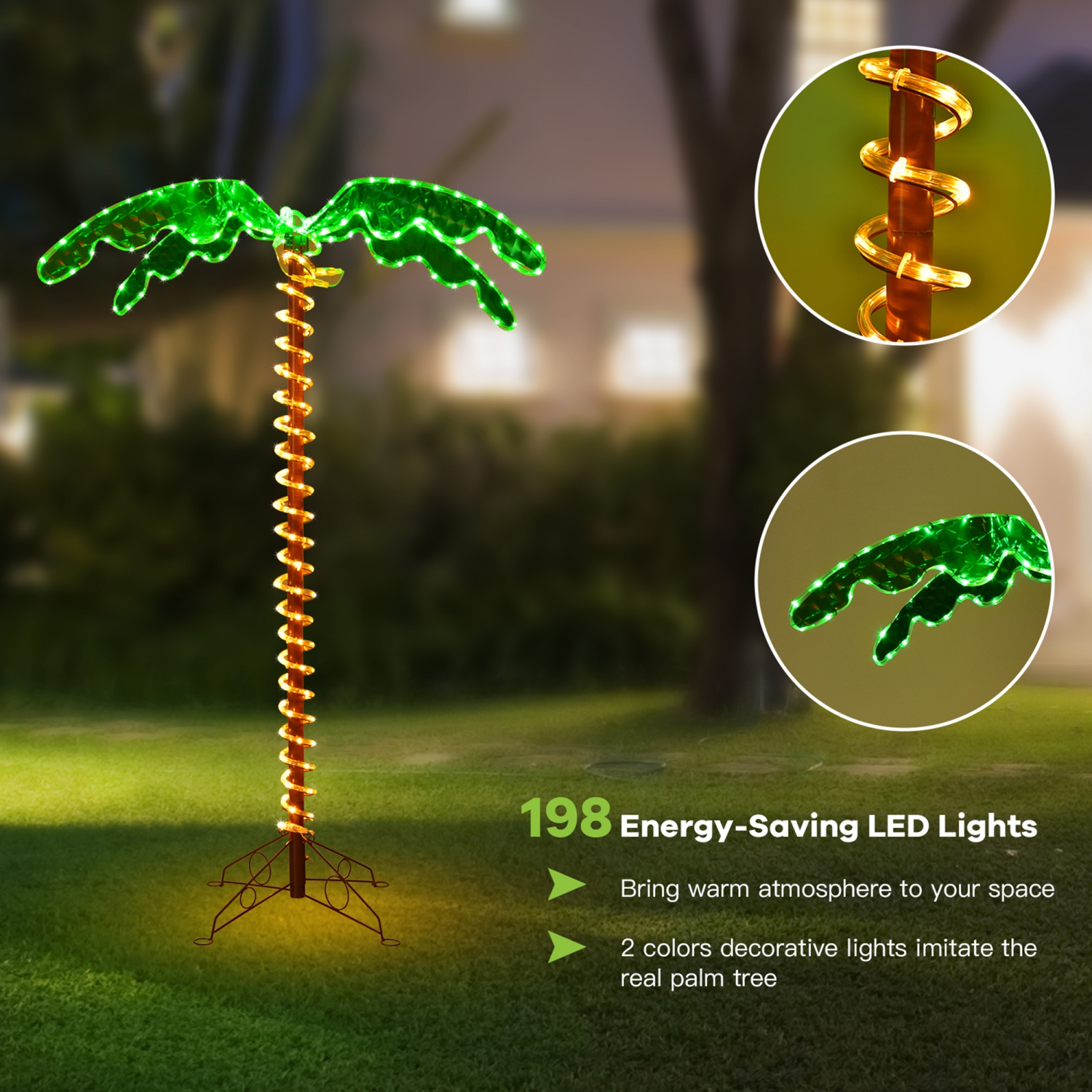 Gymax 5ft Pre-lit LED Rope Light Palm Tree Hawaii-Style Holiday Decor w/ 198 LED Lights