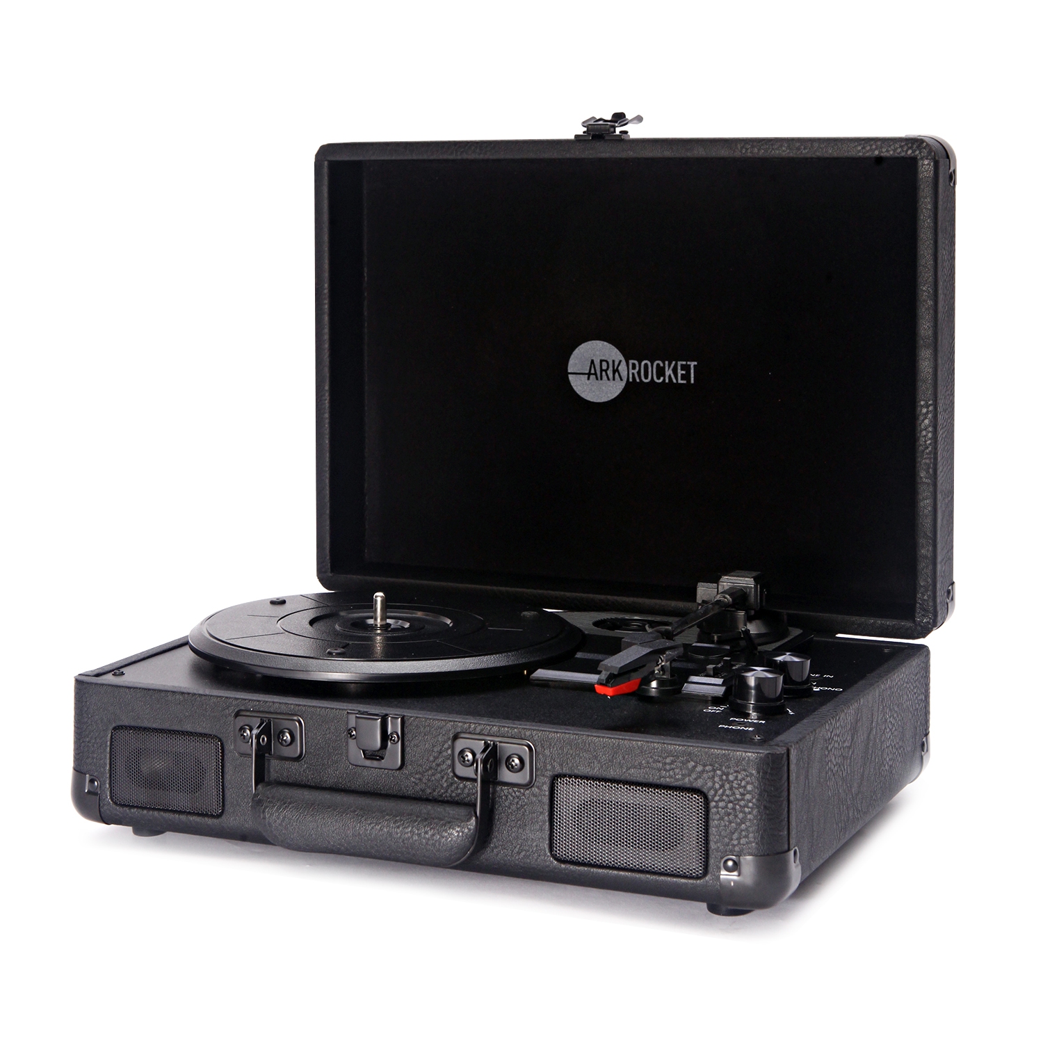 Arkrocket Curiosity Bluetooth Turntable Retro Suitcase 3-Speed Record Player with Built-in Speakers-Black