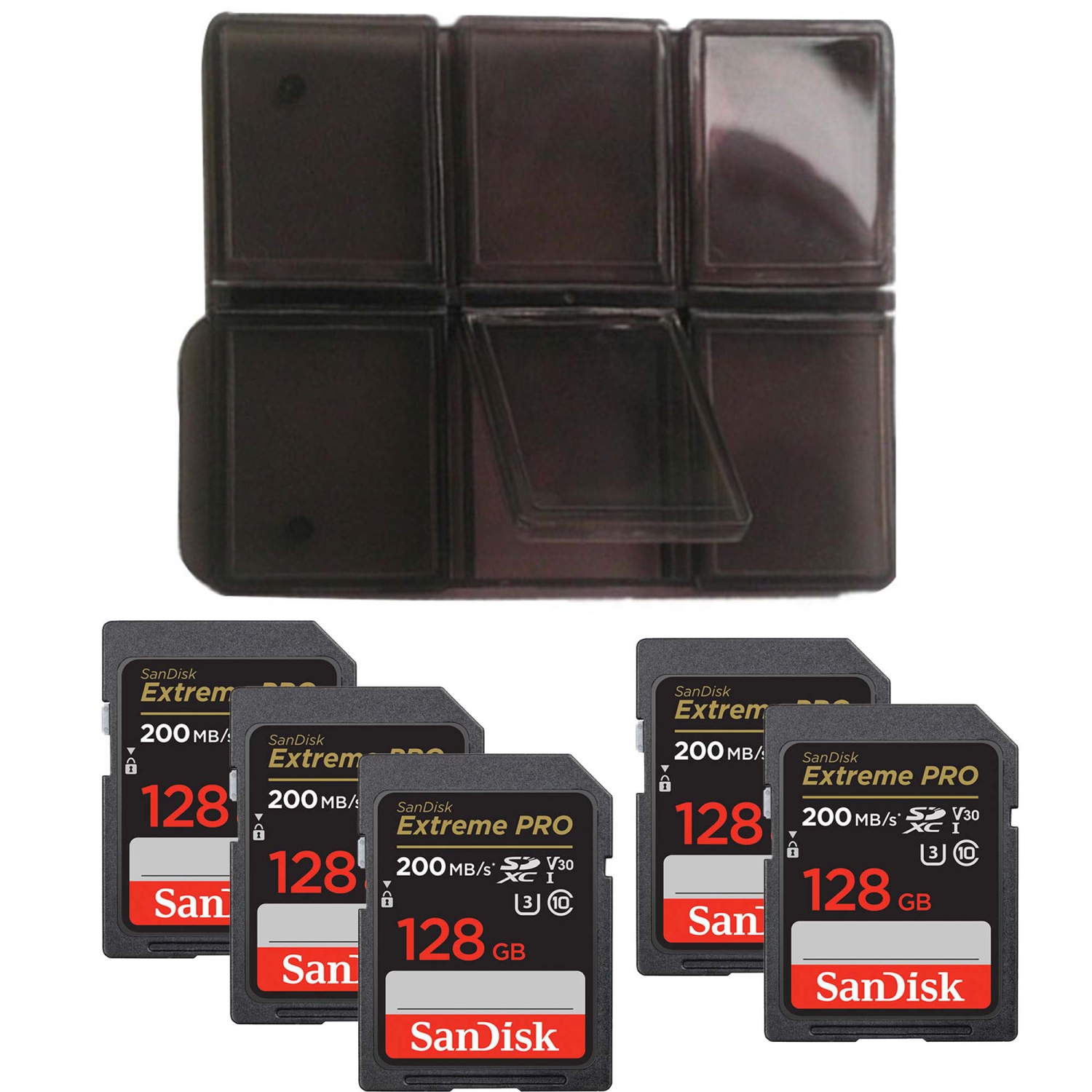 SanDisk Extreme 128GB SDXC UHS-I V30 200MB/s Class 10 Memory Card x5 + Holder