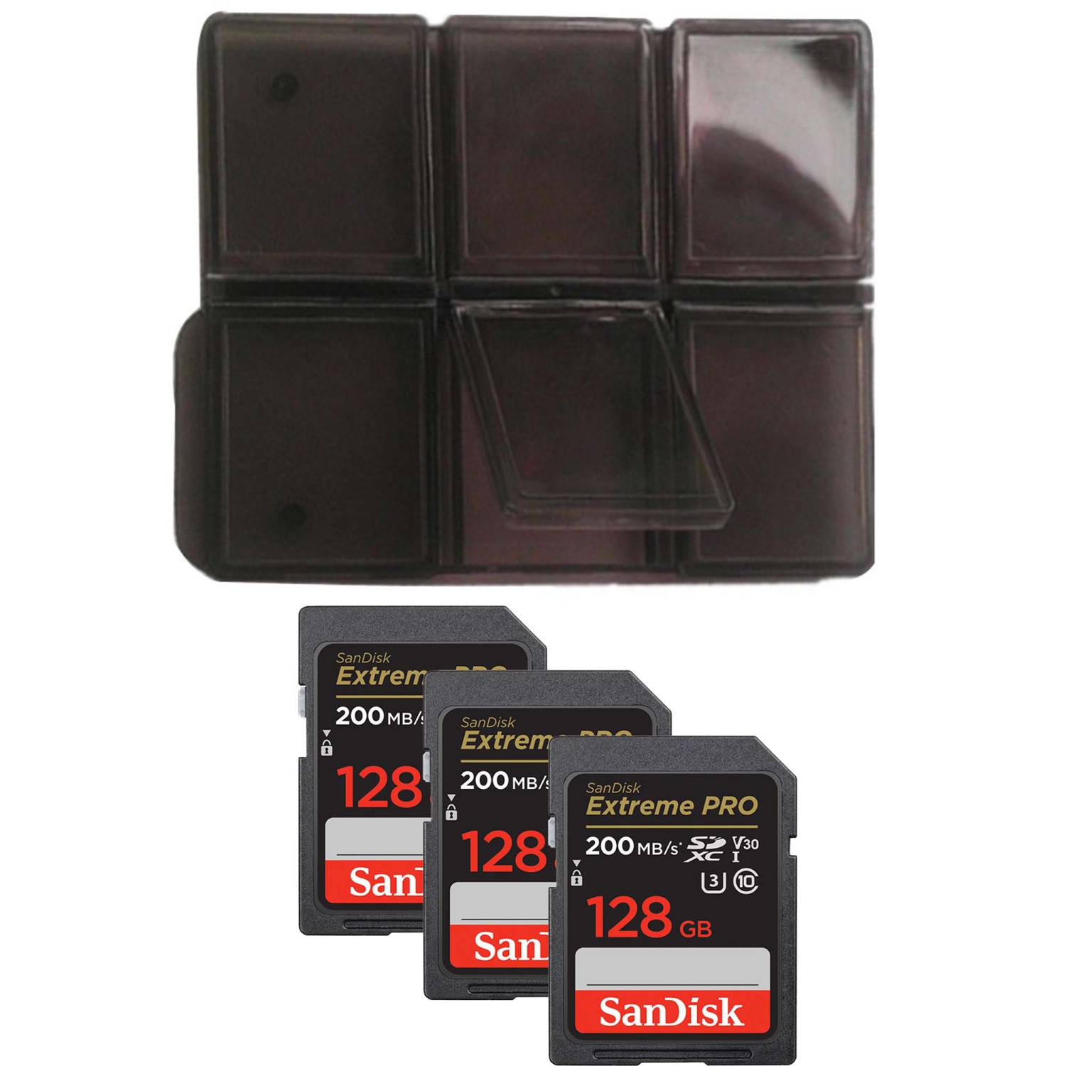 SanDisk Extreme 128GB SDXC UHS-I V30 200MB/s Class 10 Memory Card x3 + Holder
