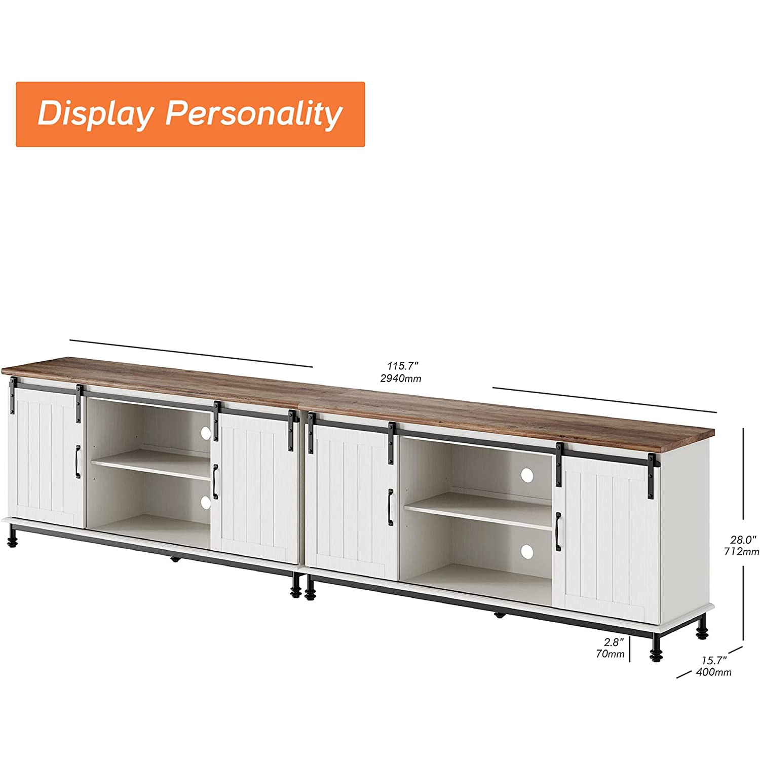 WAMPAT Farmhouse TV Stand for TVs Up to 85" Set of 2,Sliding Barn Door Entertainment Center Cabinet Table with Storage& Adjustable Shelves for Living