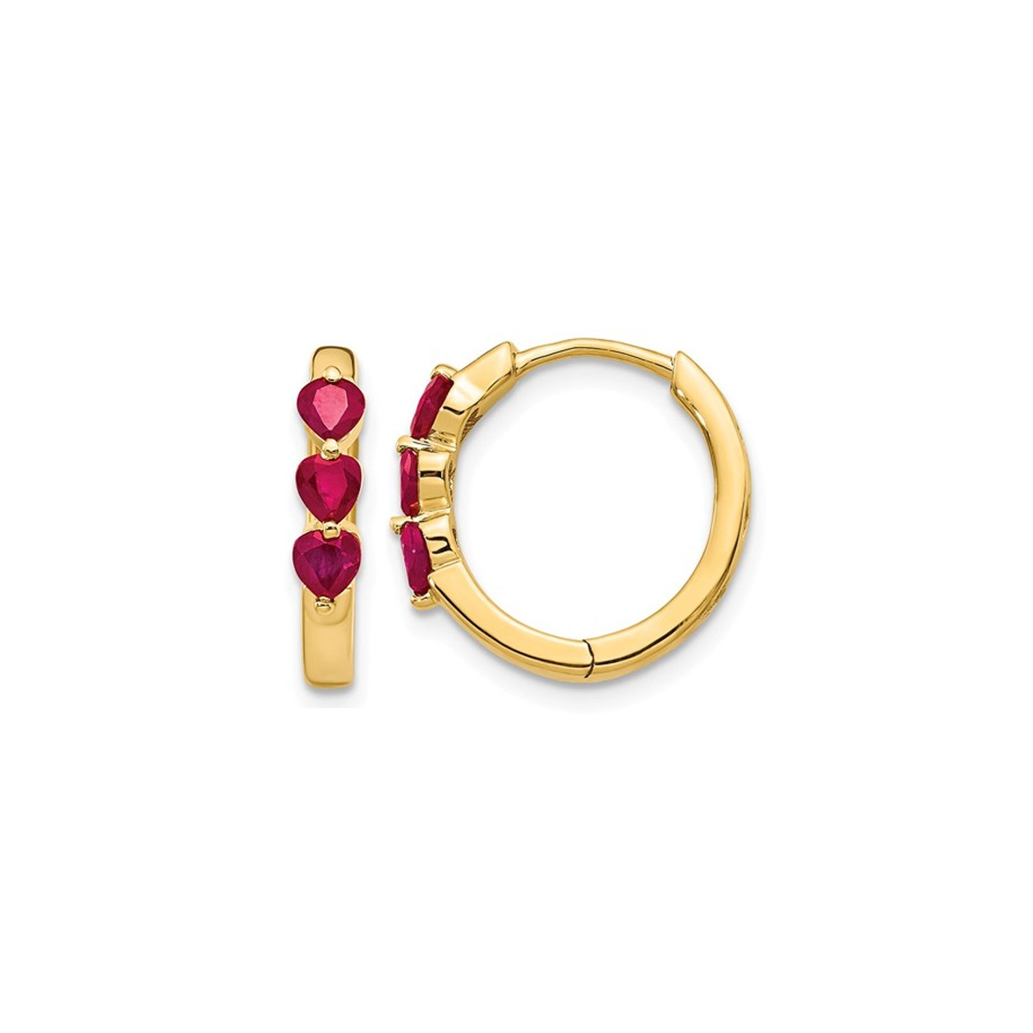 4/5 Carat Ruby Heart Hoop Earrings in 14K Yellow Gold