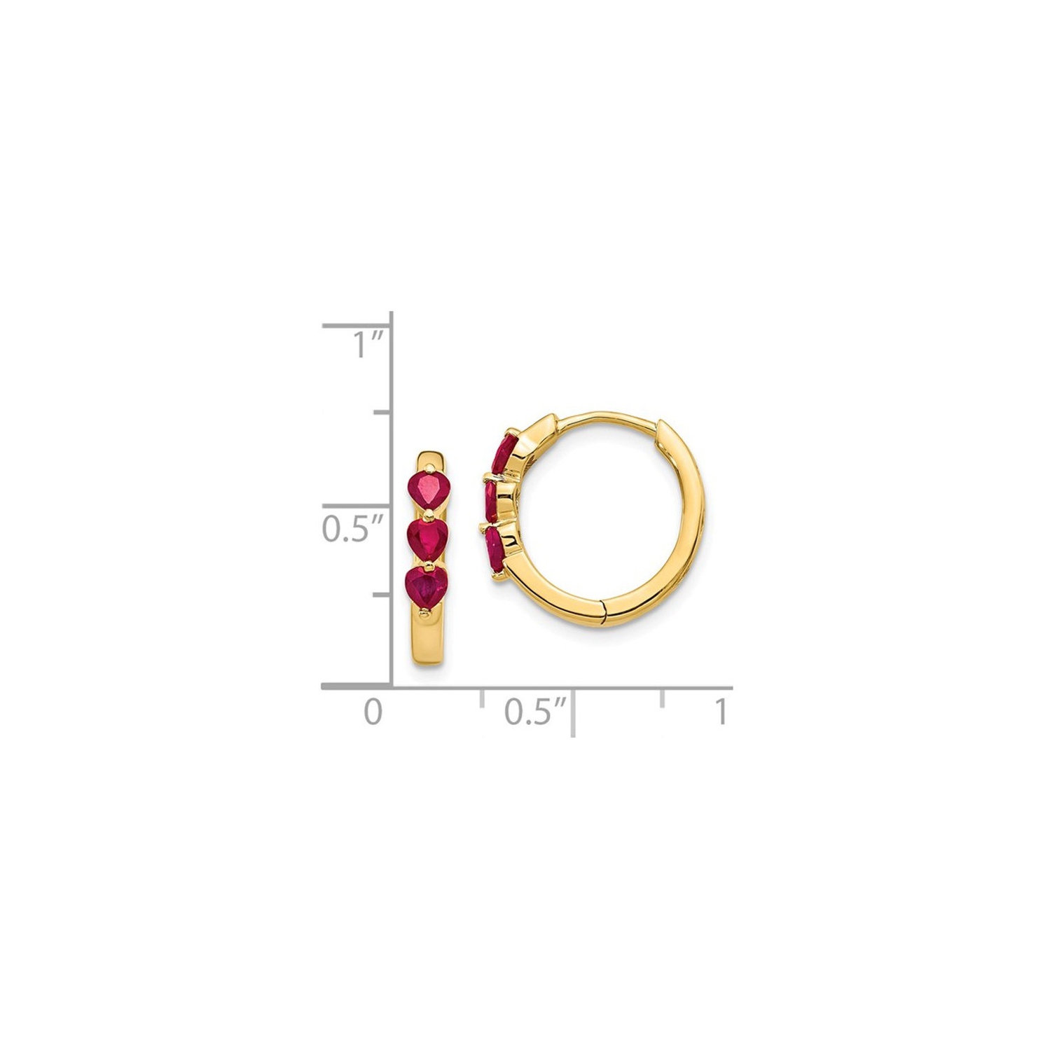 4/5 Carat Ruby Heart Hoop Earrings in 14K Yellow Gold