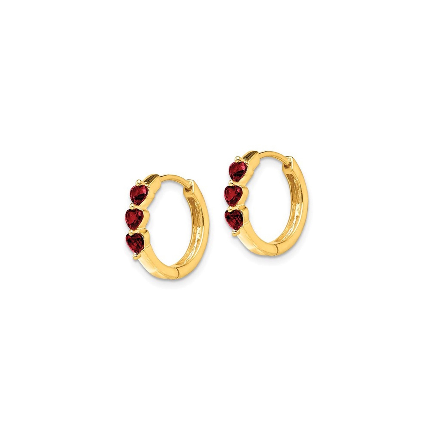 4/5 Carat Ruby Heart Hoop Earrings in 14K Yellow Gold