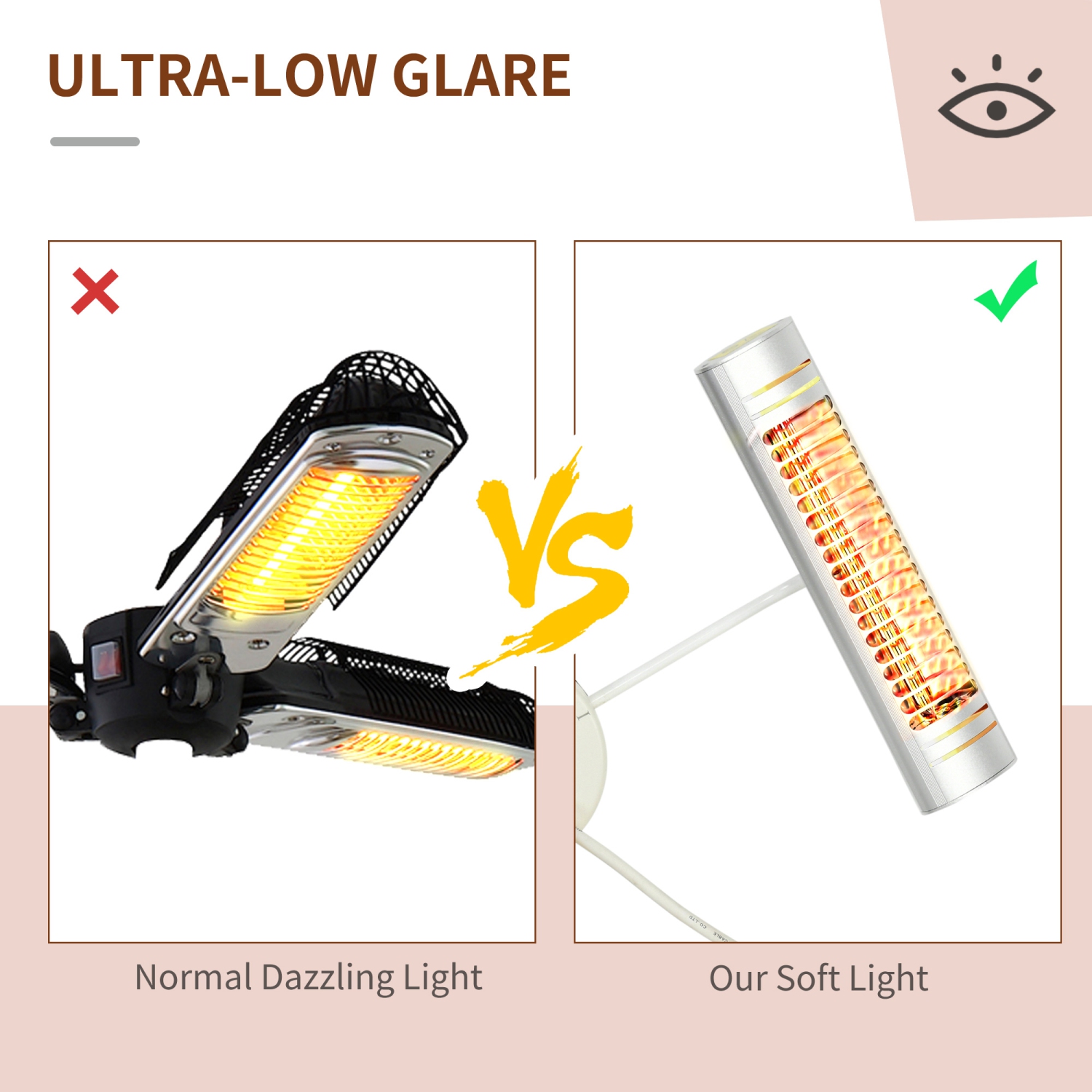 Outsunny Electric Patio Heater with 3 Heating Panels and Ultra-low Glare, Aluminum Alloy Parasol Heater with Infrared Remote Control for Garden