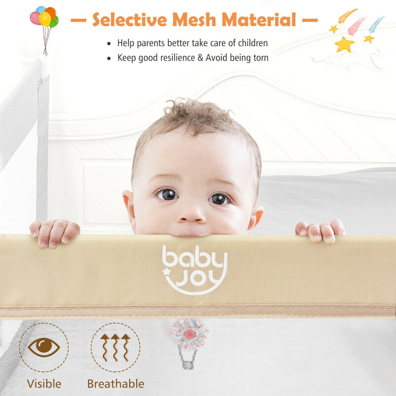 Gymax 59'' Breathable Baby Children Toddlers Bed Rail Guard Safety Swing Down Beige