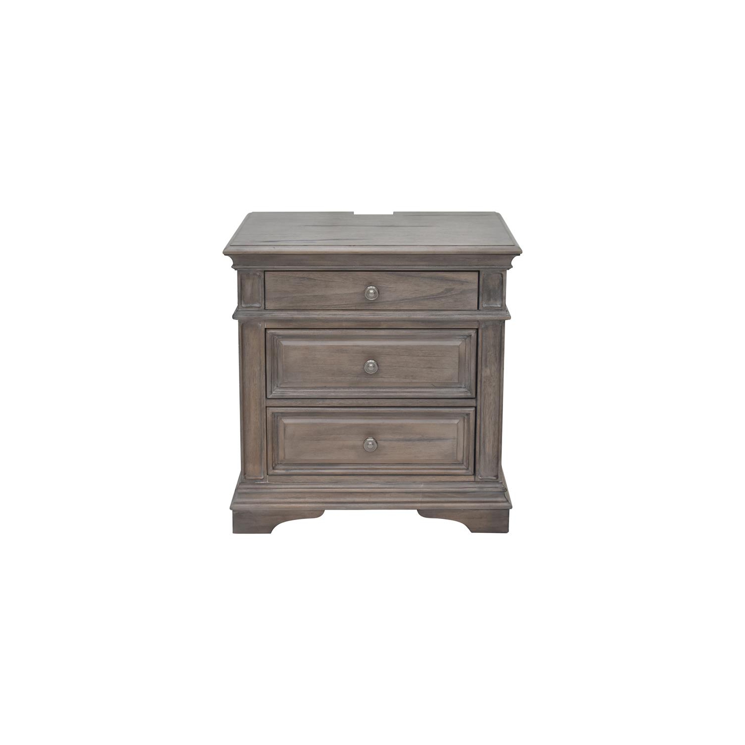 Highland Park – Table de chevet à 3 tiroirs en bois flotté gris