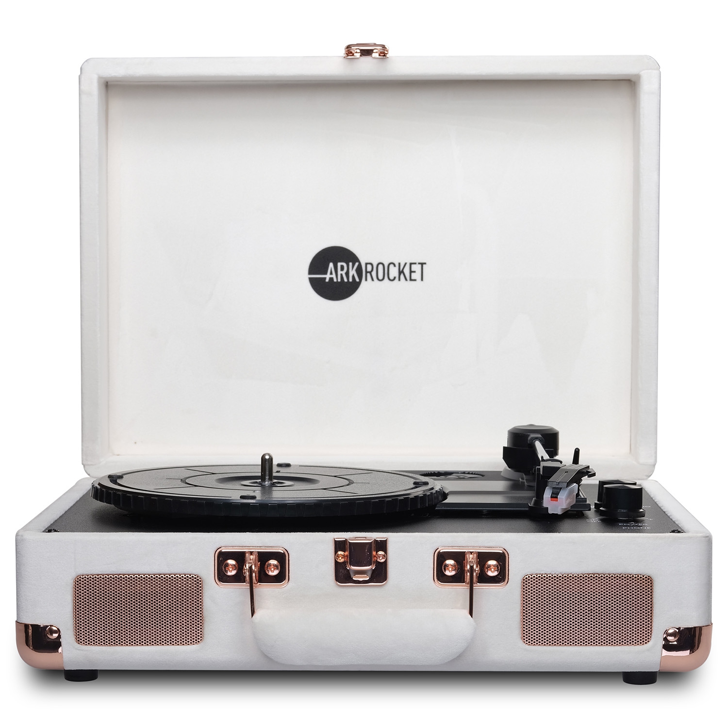 Arkrocket Curiosity Bluetooth Turntable Retro Suitcase 3-Speed Record Player with Built-in Speakers -Cream Velvet