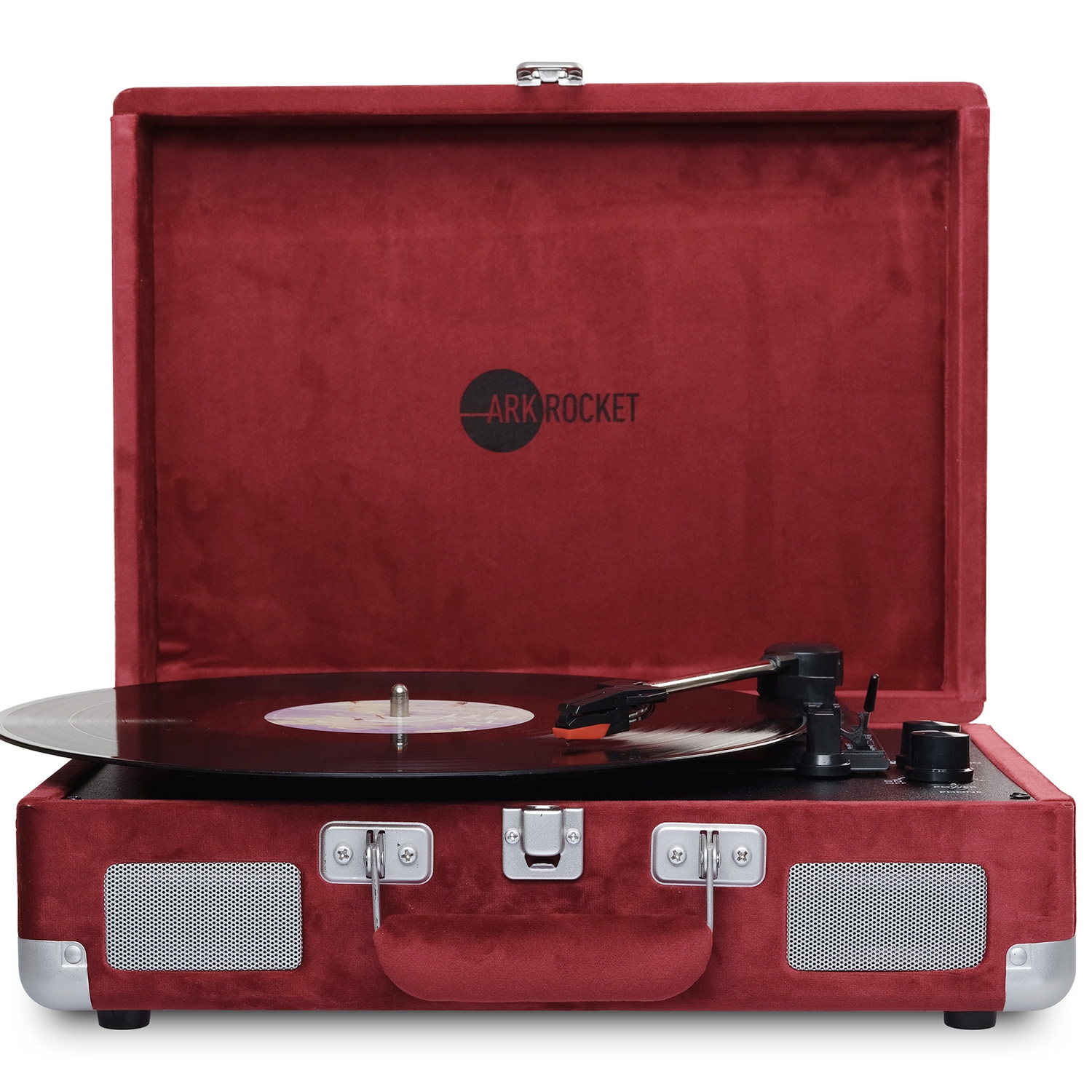 Arkrocket Curiosity Bluetooth Turntable Retro Suitcase 3-Speed Record Player with Built-in Speakers-Wine Velvet