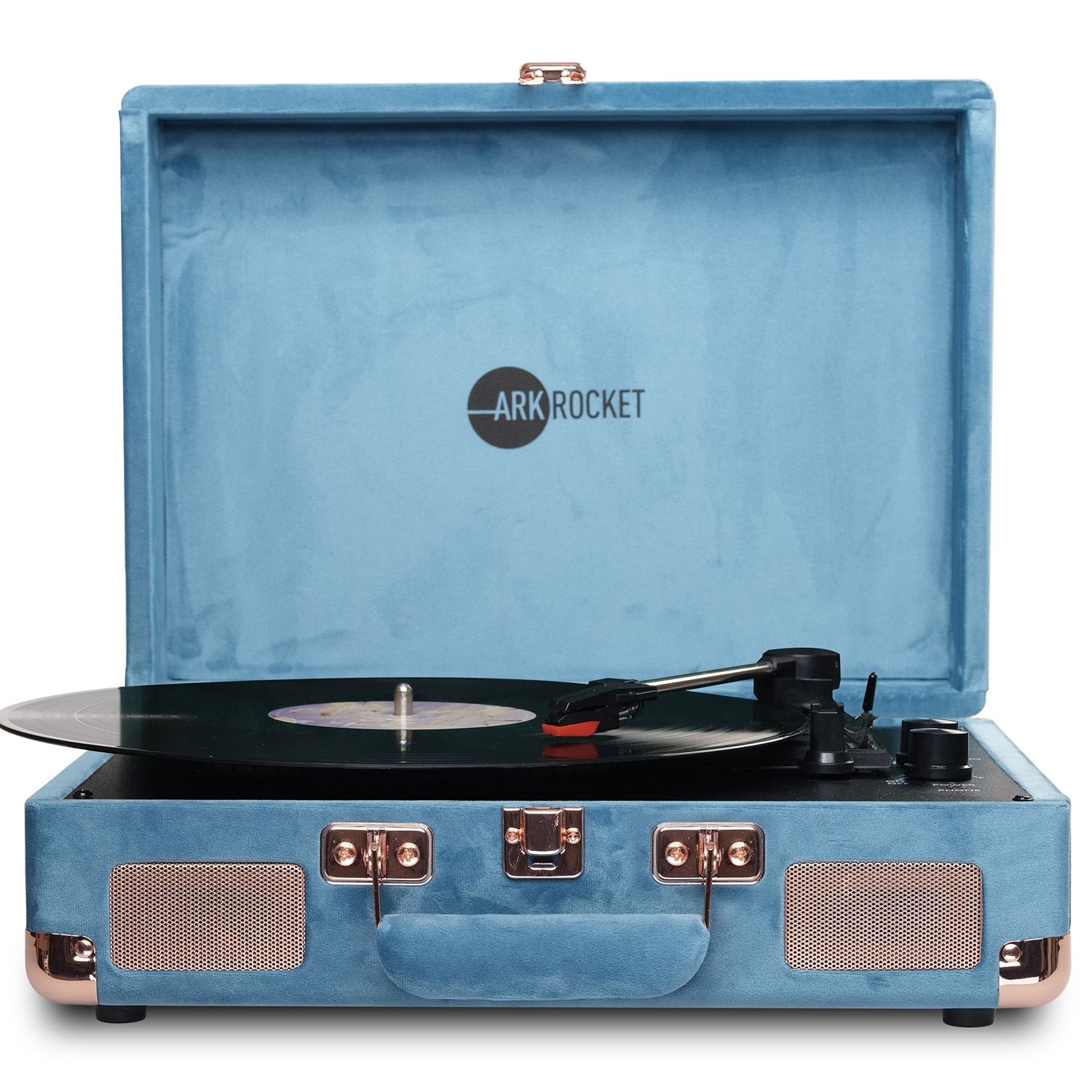 Arkrocket Curiosity Bluetooth Turntable Retro Suitcase 3-Speed Record Player with Built-in Speakers-Ocean Velvet