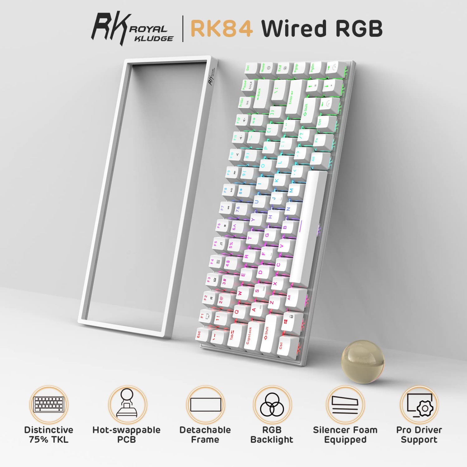 RK ROYAL KLUDGE RK84 Wired RGB 75% Hot Swappable Mechanical Keyboard, 84 Keys Tenkeyless TKL Gaming Keyboard w/Programmable Software and