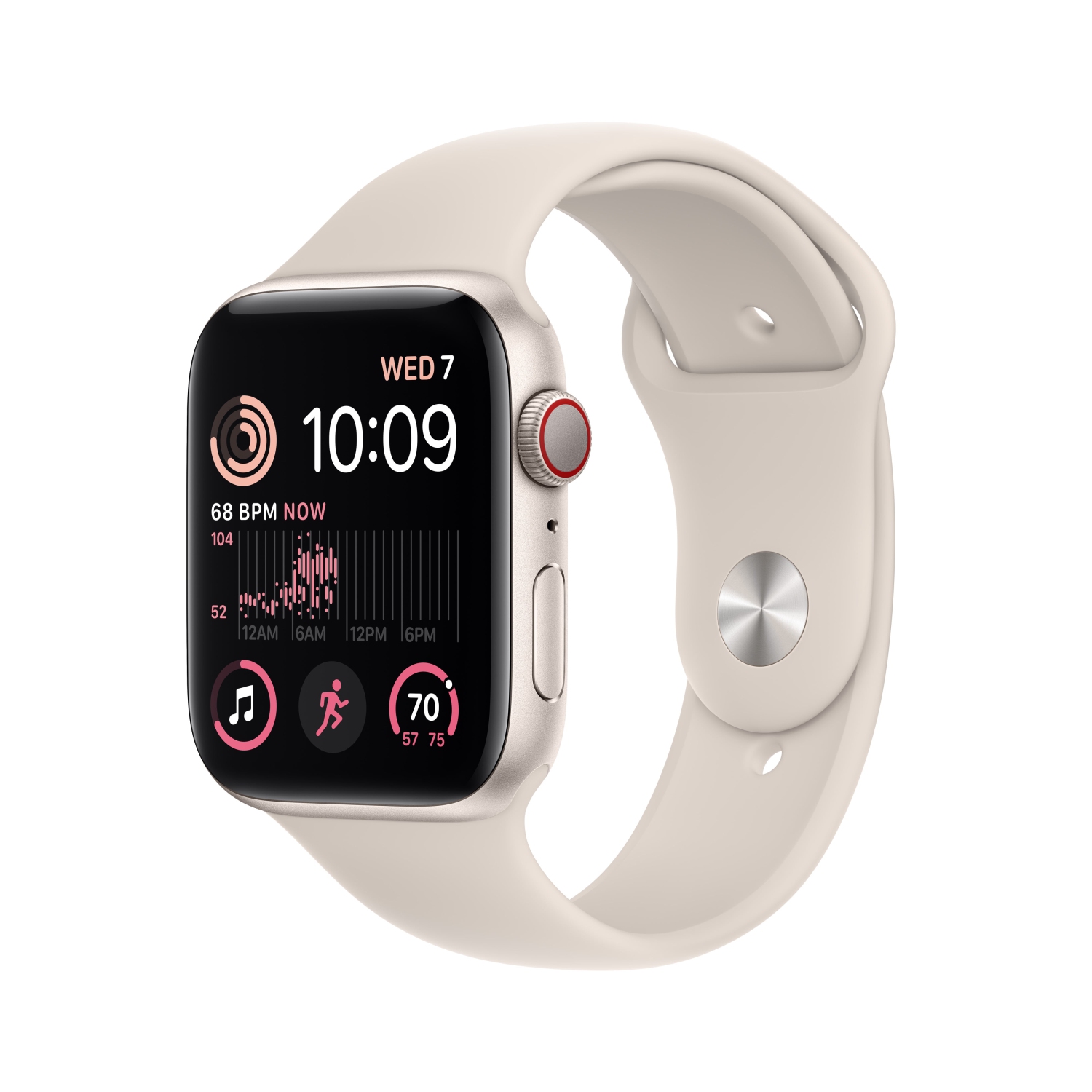Apple Watch SE [GPS + Cellular 44 mm], boîtier aluminium Starlight et bracelet sport Starlight - P/M.