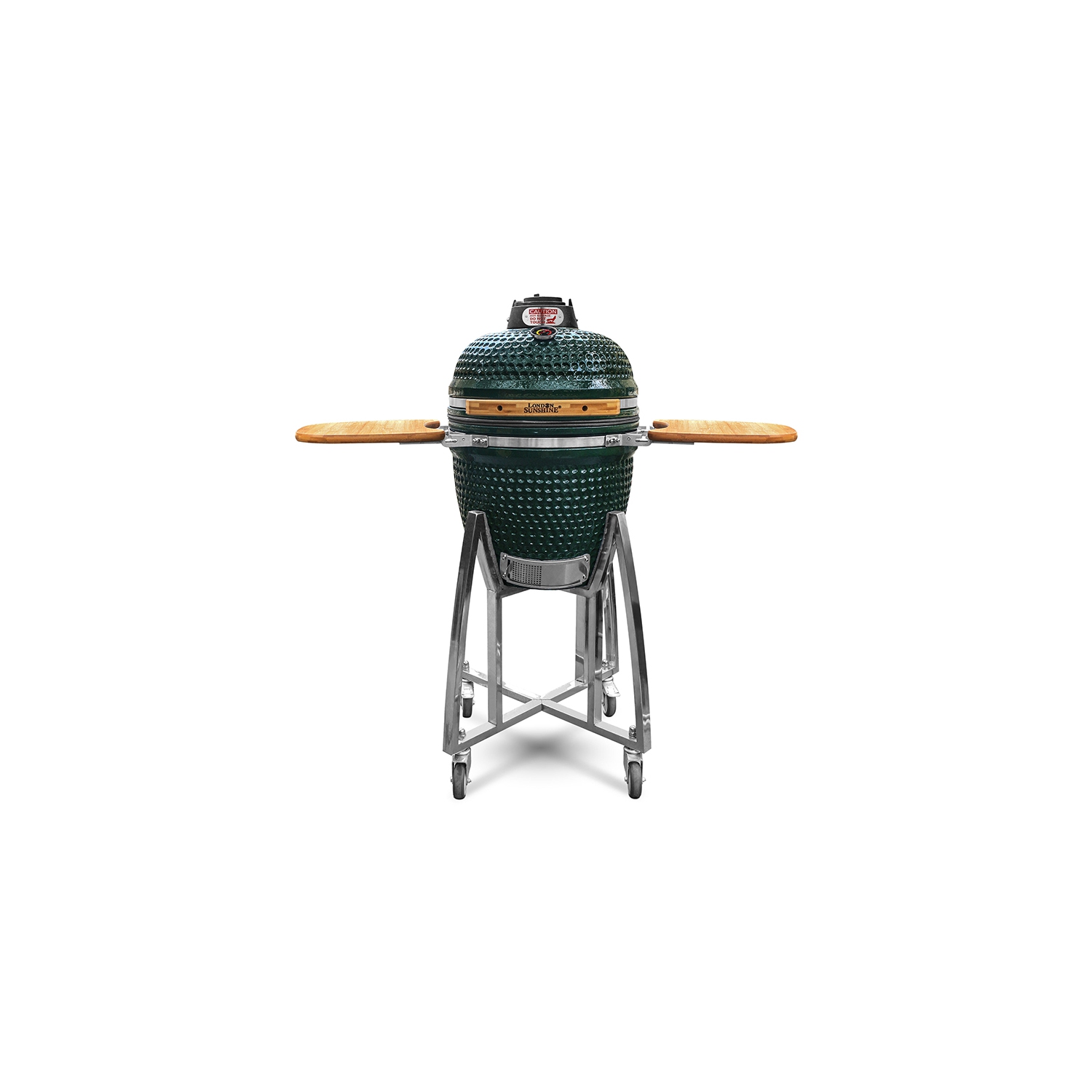 Ceramic Kamado BBQ Grill - Green - 18" with Stand and Bamboo Sideboard