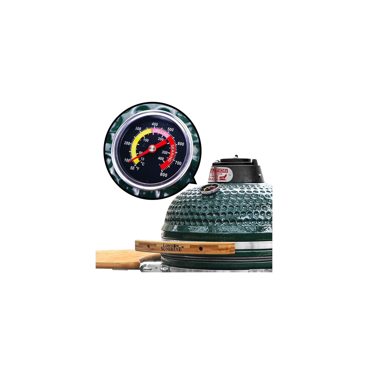 Ceramic Kamado BBQ Grill - Green - 18" with Stand and Bamboo Sideboard