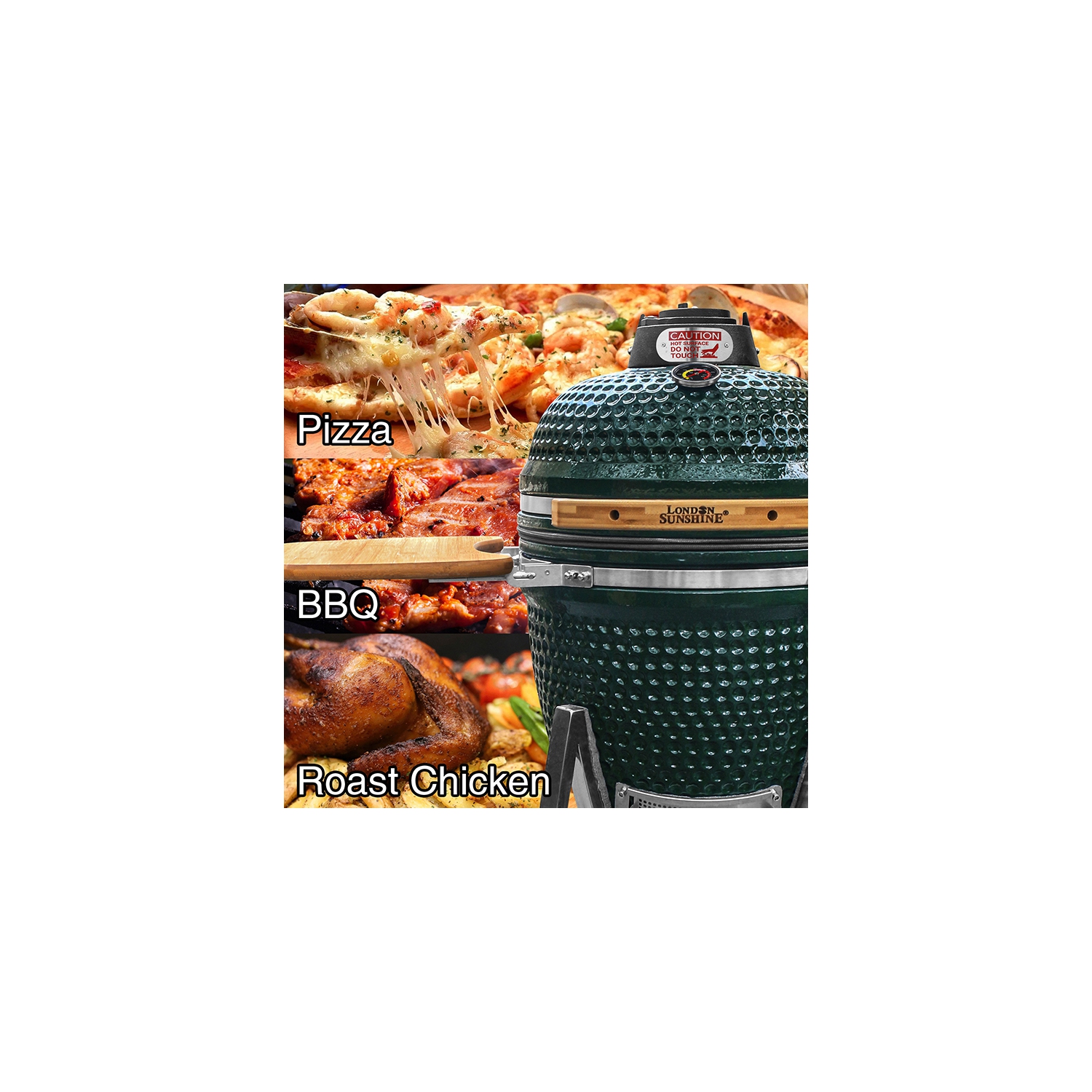 Ceramic Kamado BBQ Grill - Green - 18" with Stand and Bamboo Sideboard