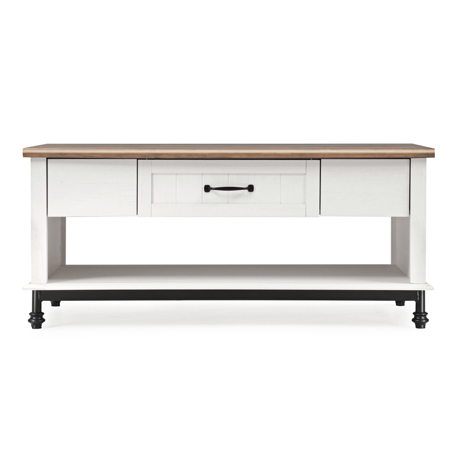 Table basse champêtre WAMPAT avec 16 lumières à DEL de couleurs, grande table centrale rectangulaire avec 1 tiroir et tablette de rangement ouverte