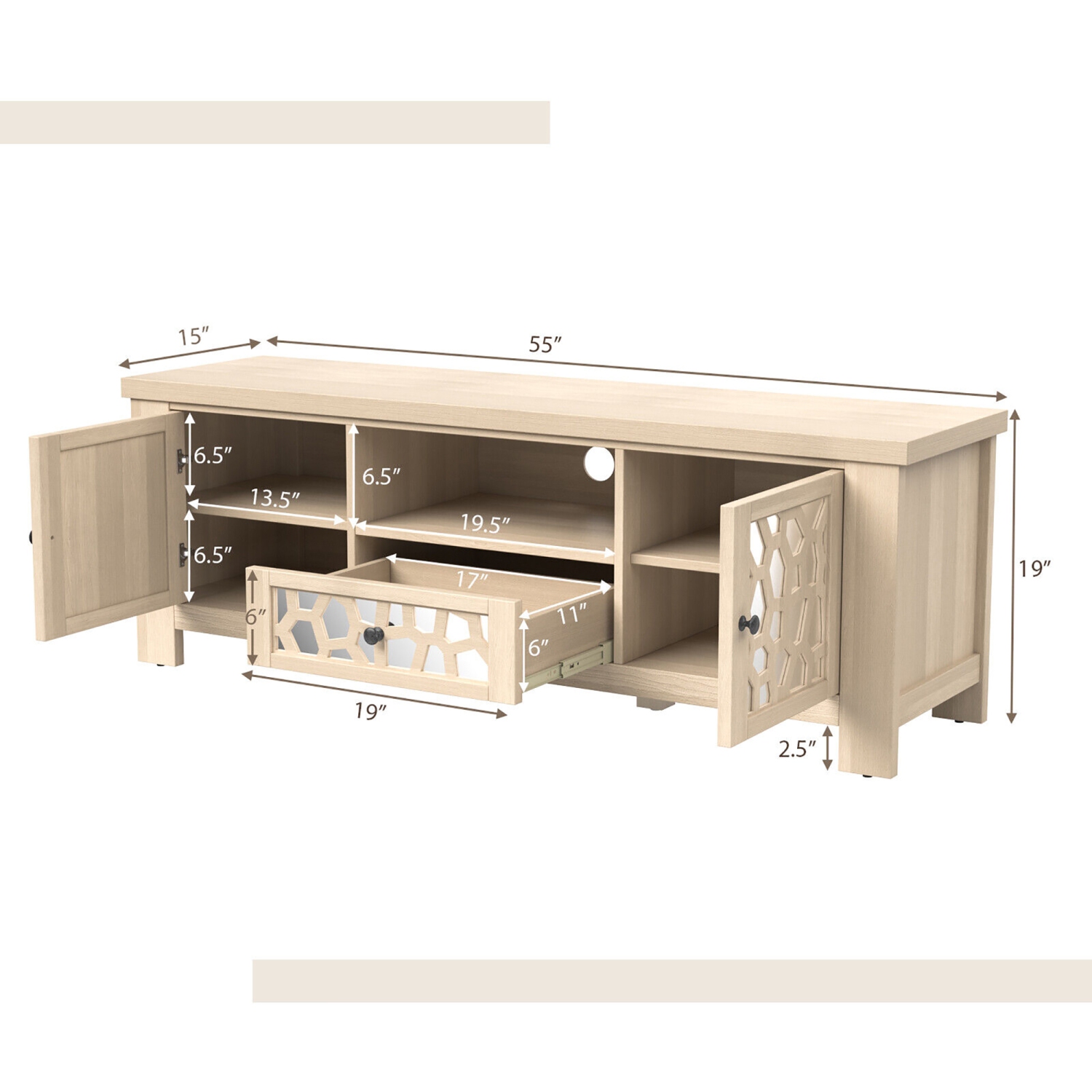 Gymax 55'' Retro TV Stand Media Entertainment Center w/ Mirror Doors & Drawer
