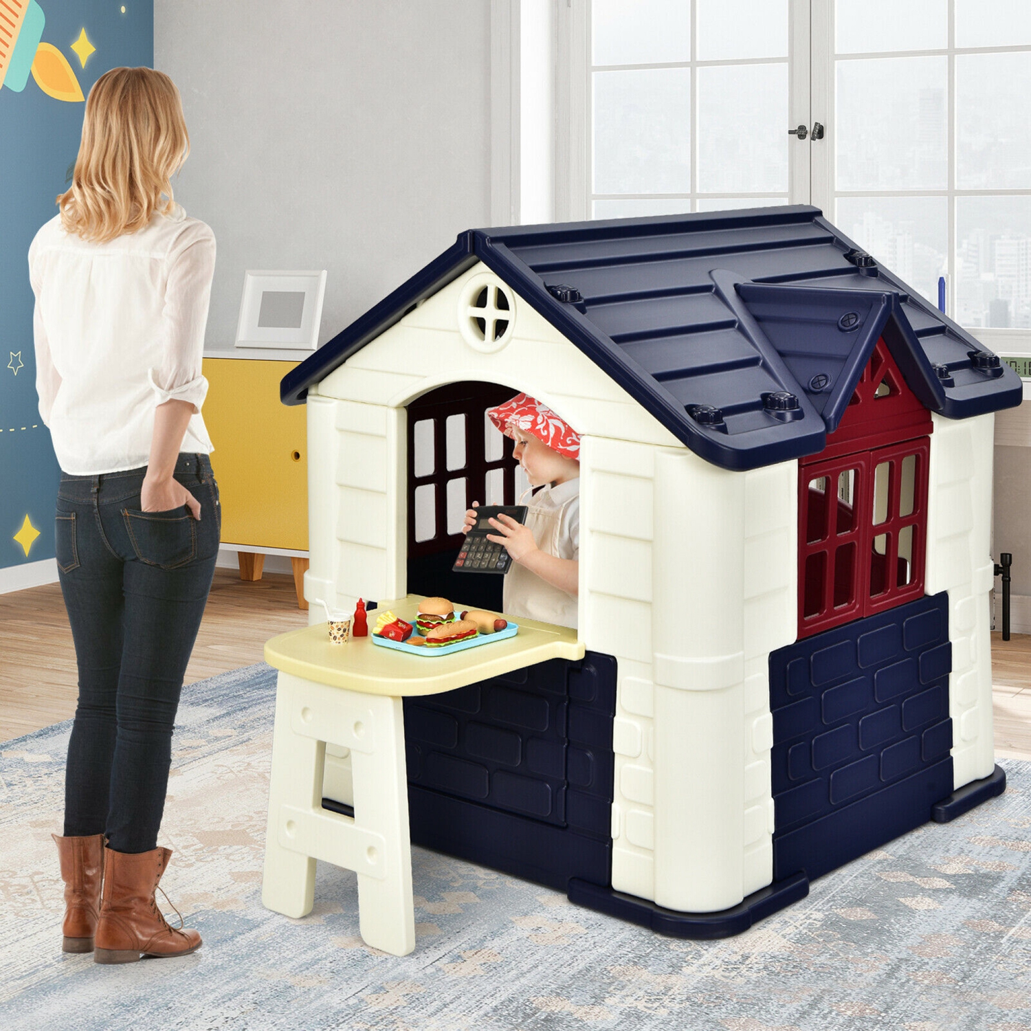 Marque Gymax Maison de jeux Cottage pour enfants avec ensemble de jouets 7 pièces et housse étanche