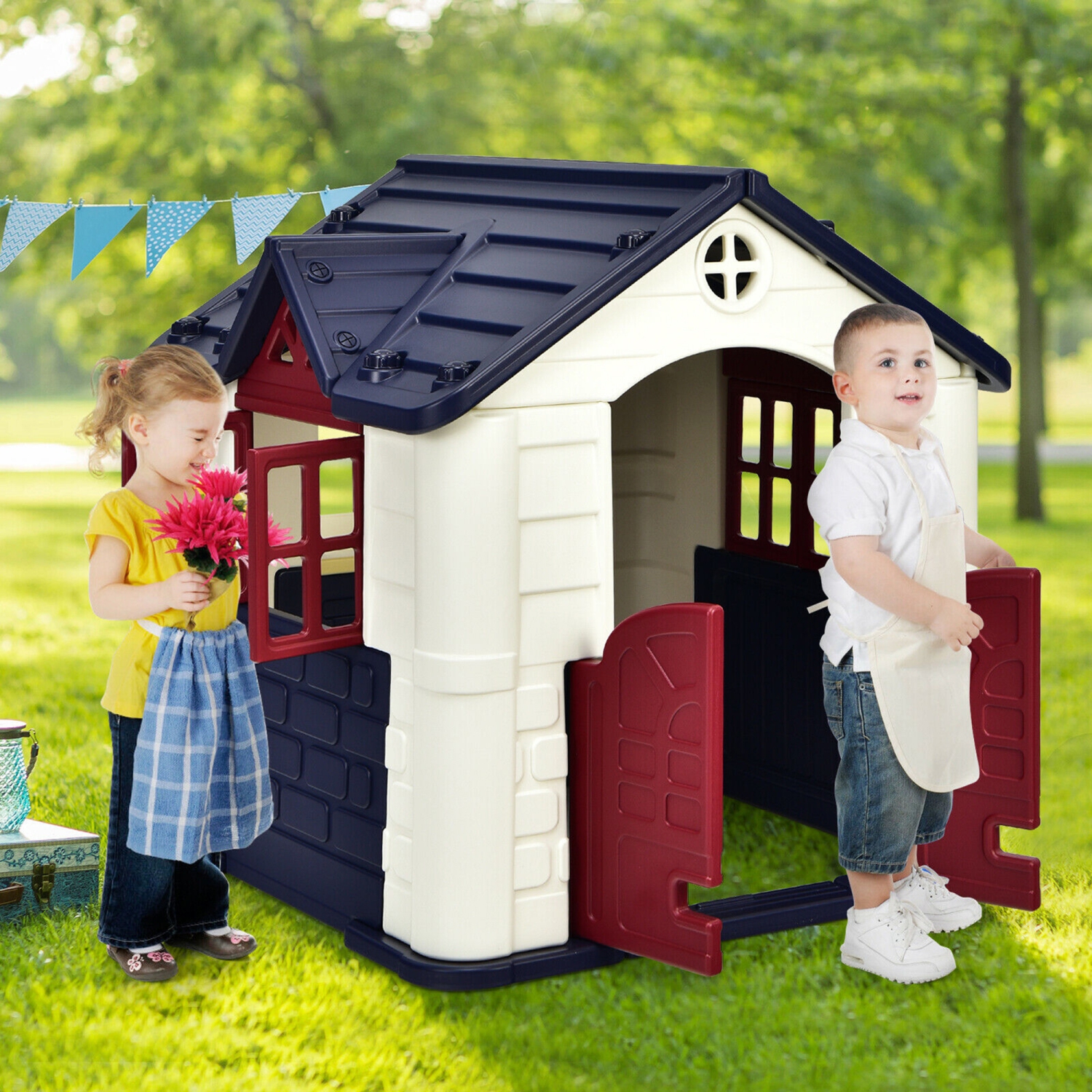 Marque Gymax Maison de jeux Cottage pour enfants avec ensemble de jouets 7 pièces et housse étanche