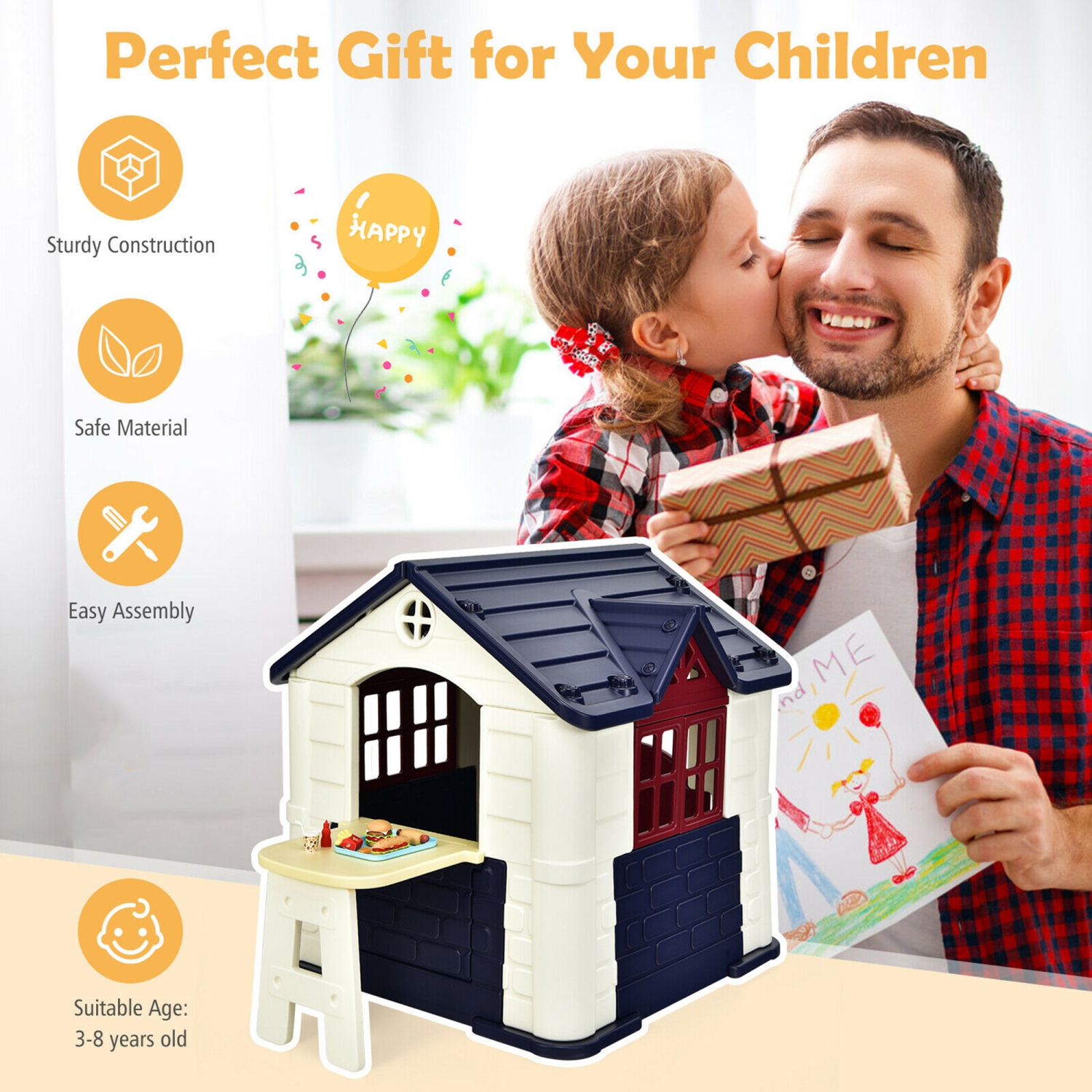 Marque Gymax Maison de jeux Cottage pour enfants avec ensemble de jouets 7 pièces et housse étanche