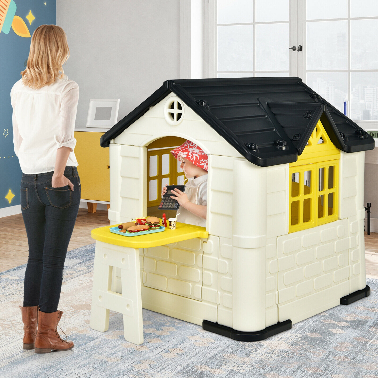 Marque Gymax Maison de jeux Cottage pour enfants avec ensemble de jouets 7 pièces et housse étanche