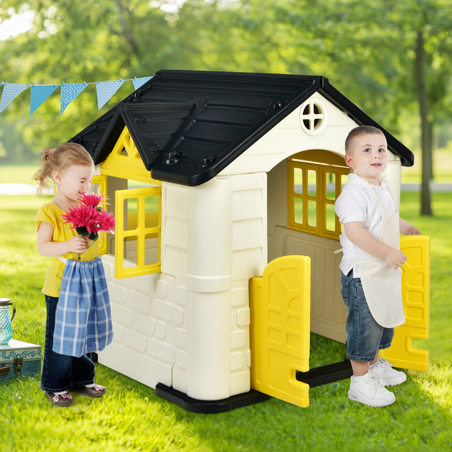 Marque Gymax Maison de jeux Cottage pour enfants avec ensemble de jouets 7 pièces et housse étanche