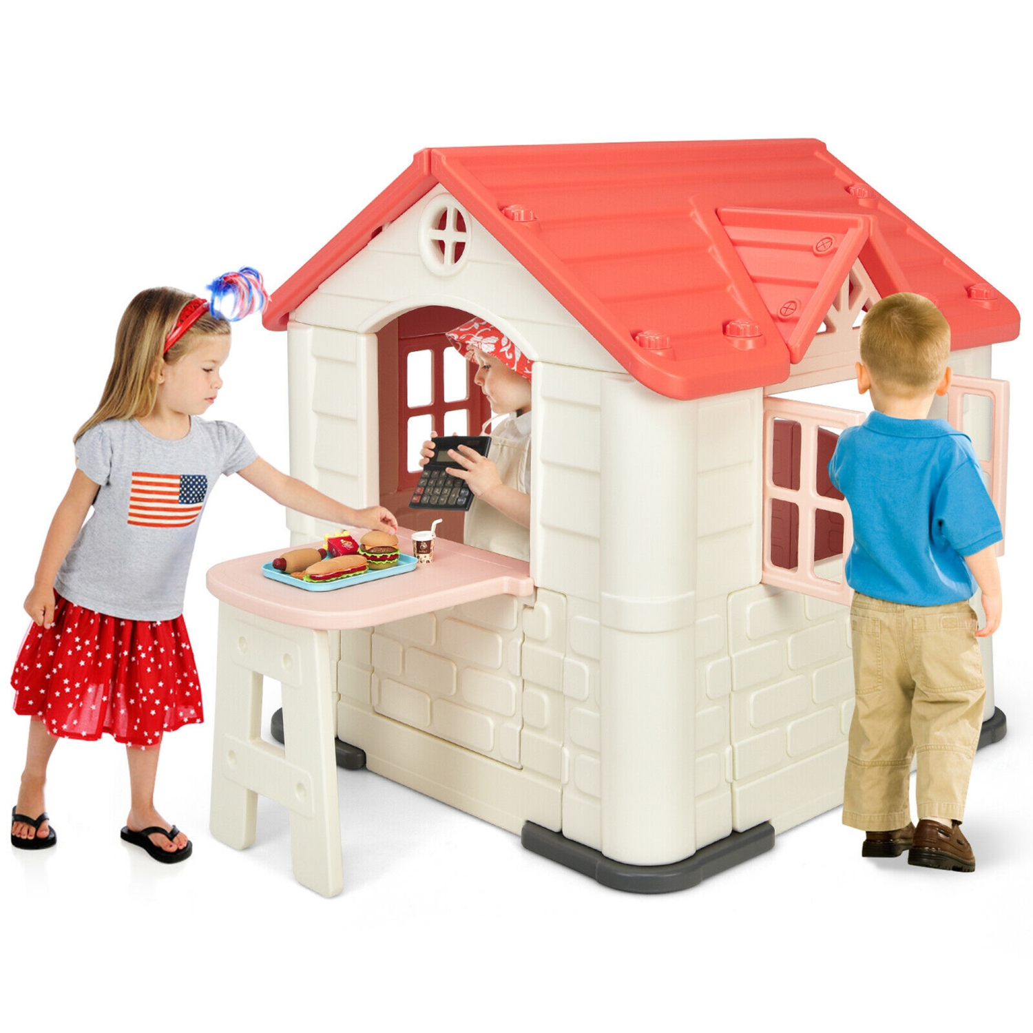 Marque Gymax Maison de jeux Cottage pour enfants avec ensemble de jouets 7 pièces et housse étanche