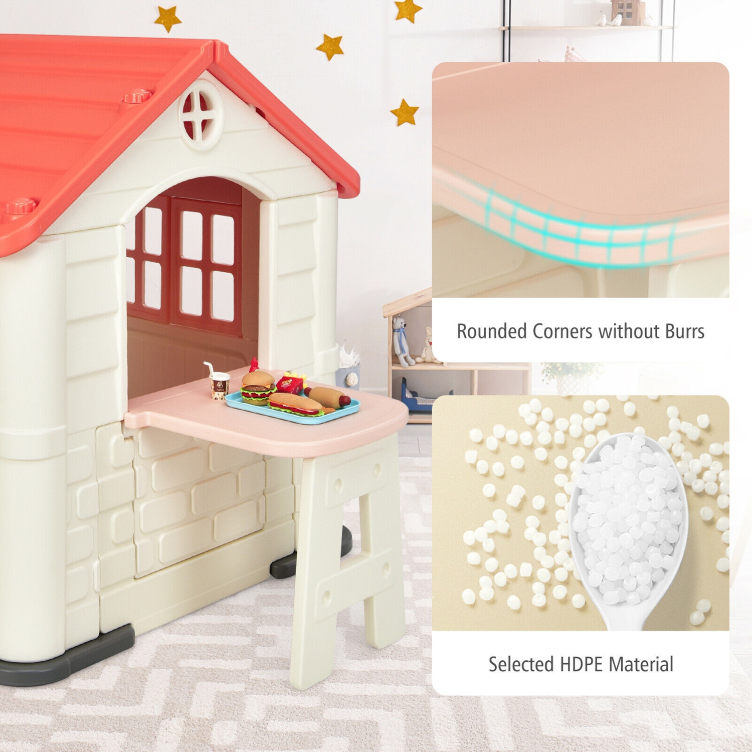 Gymax Kid's Playhouse Games Cottage w/ 7 PCS Toy Set & Waterproof Cover