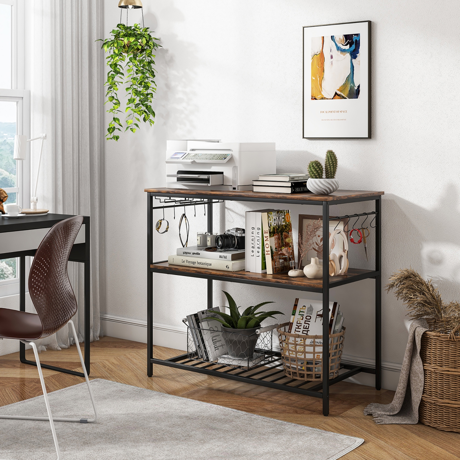 Gymax Kitchen Island 3-Tier Prep Table with Wine Glass Holders Large Worktop