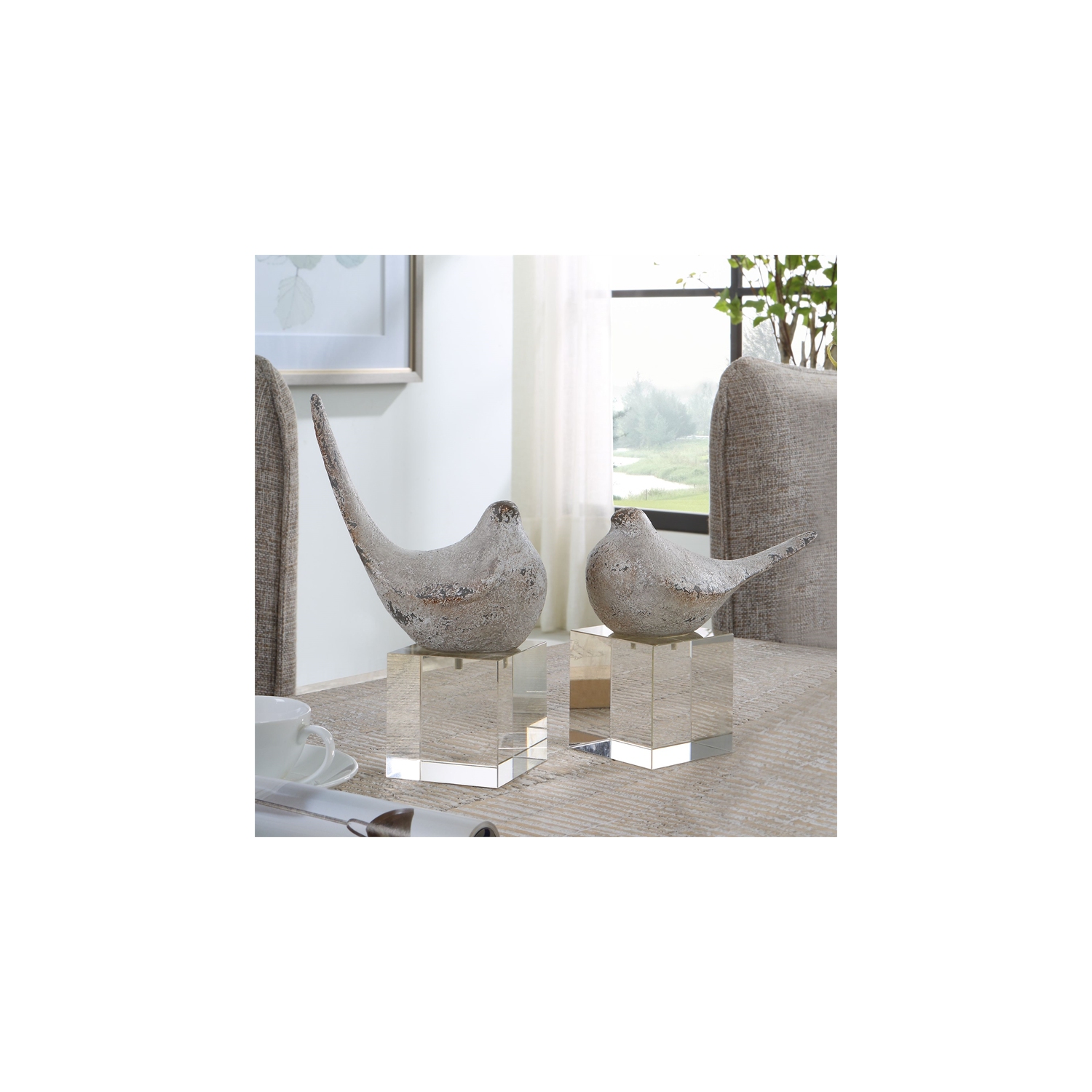 Uttermost Better Together Polyresin Bird Sculptures in Gray/Silver