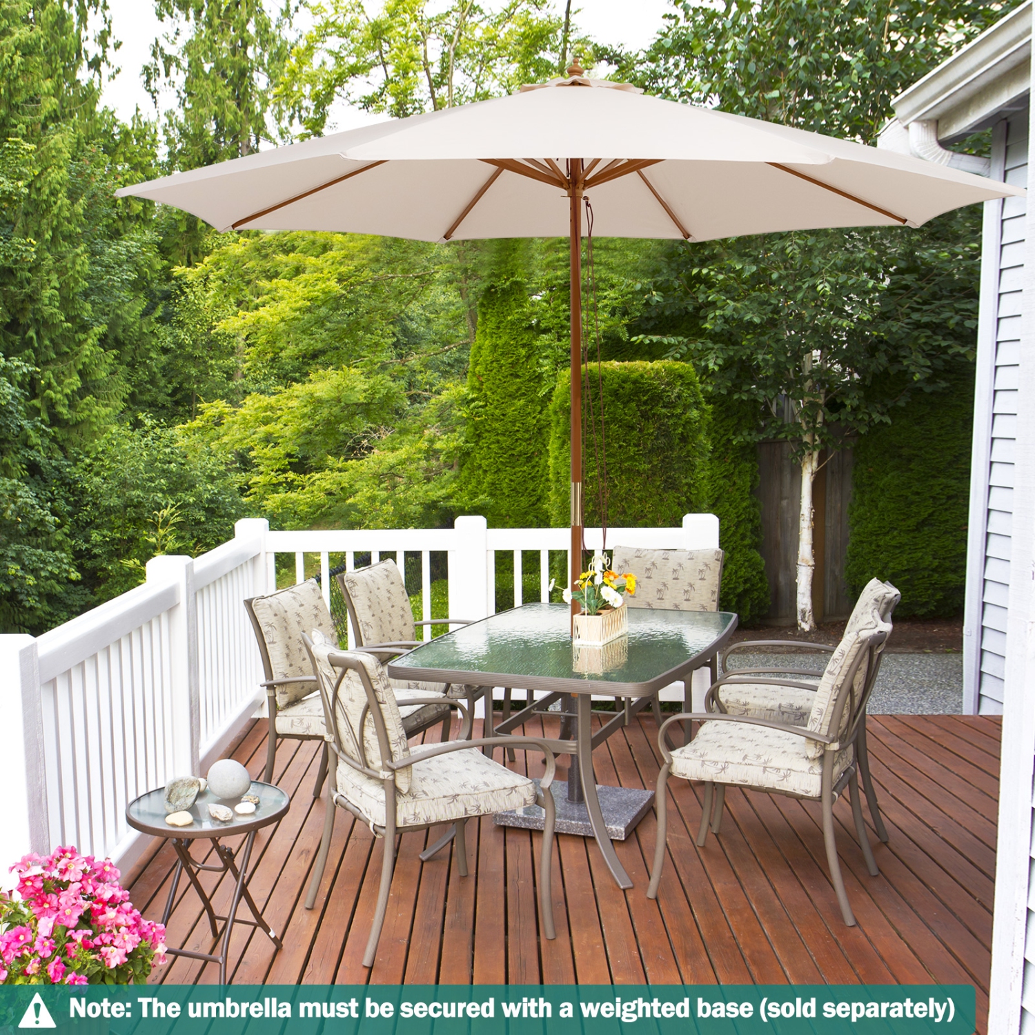 Topbuy 10FT Patio Umbrella Outdoor Table Market Umbrella with 8 Bamboo Ribs Pulley Lift and Ventilation Hole Beige