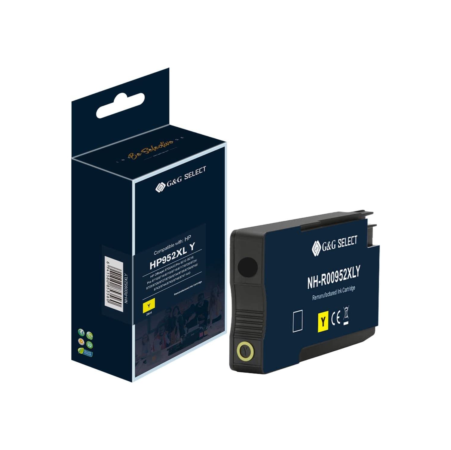 Cartouche d’encre reconstruite Select de G&G pour HP 952XL utilisable dans Officejet 8702AIO (jaune)