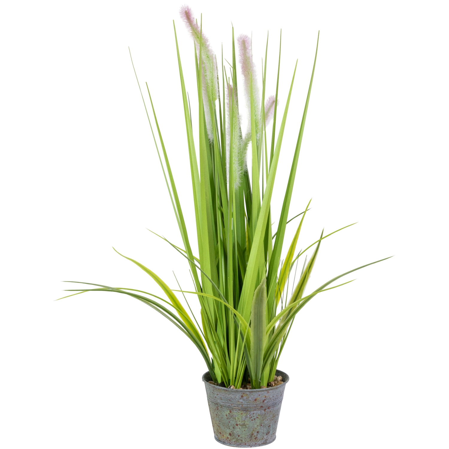 24" Artificial Green Onion Grass Plant in Tin Pot
