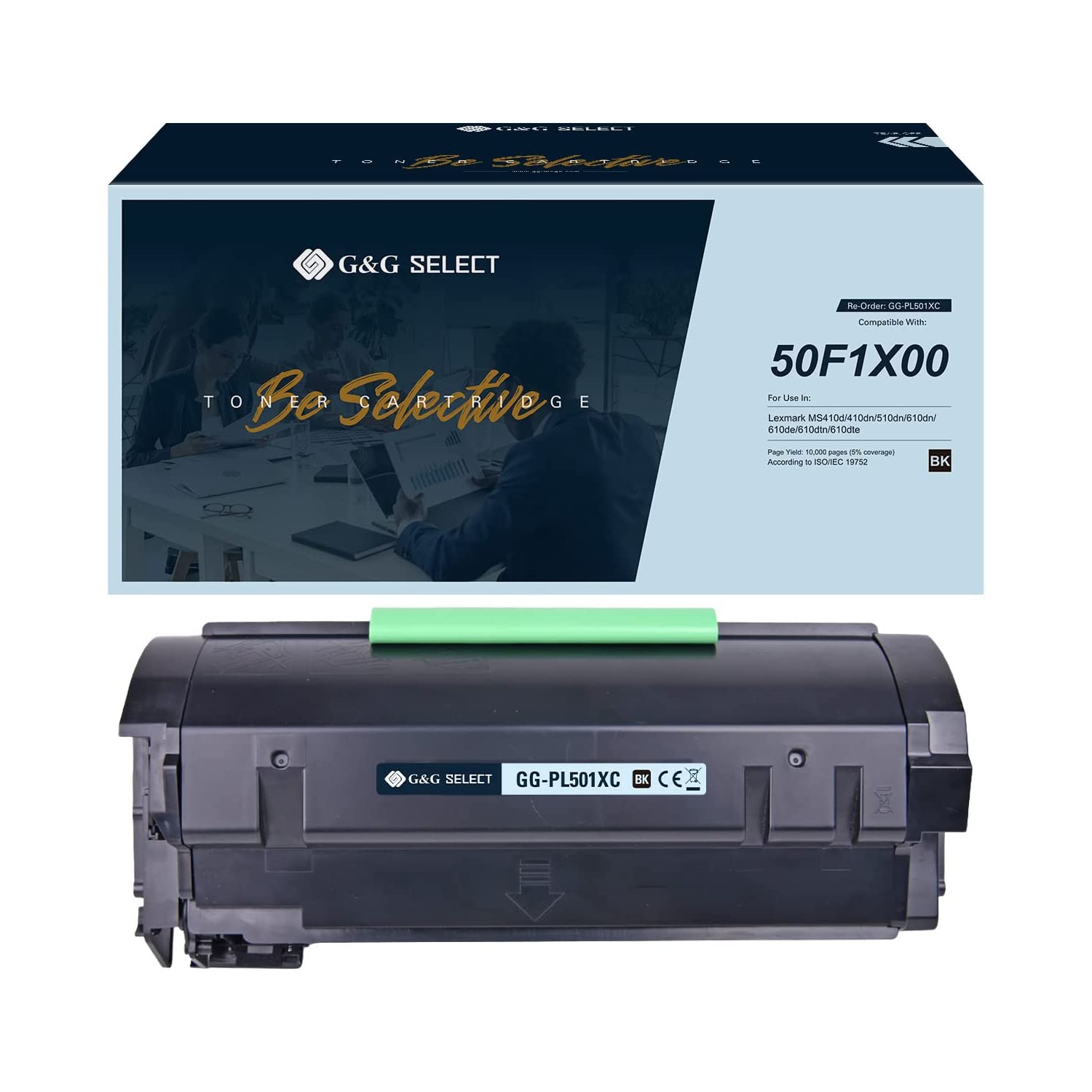 Cartouche d’encre de rechange compatible avec G&G Select pour Lexmark 50F1X00 rendement élevé, noir